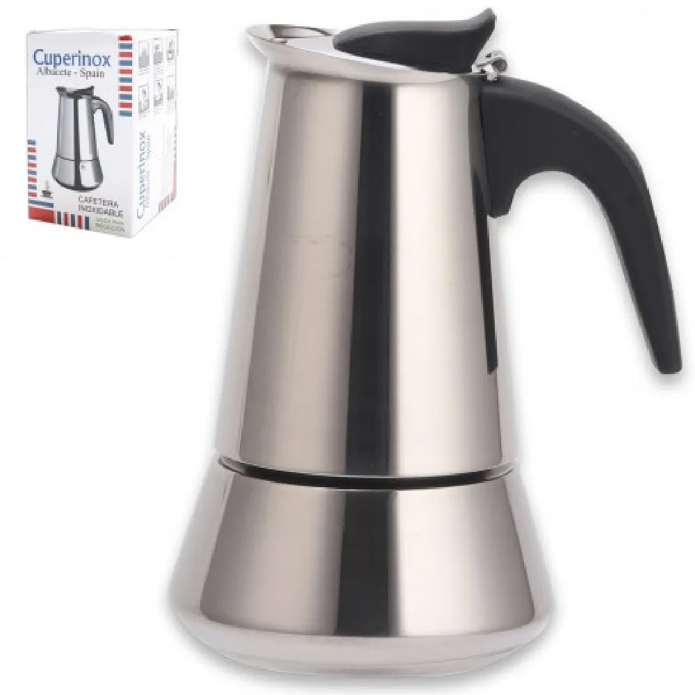 Cafetera Acero Inoxidable con Asa de Plastico 2,4,6,10,12 Tazas Color Plata Italiana Inducción,GERIMPORT,FESPU