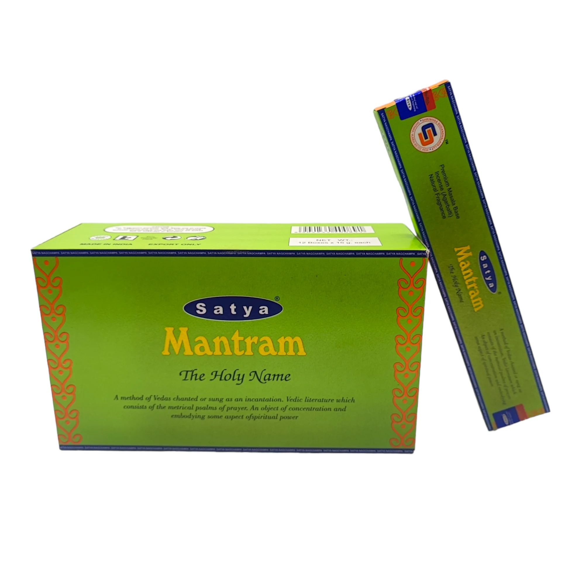 Satya Incense Mantram de Satya Sacred Name Aromatic for Home-Box with 12 Boxes of 15 grams each Total 180 grams