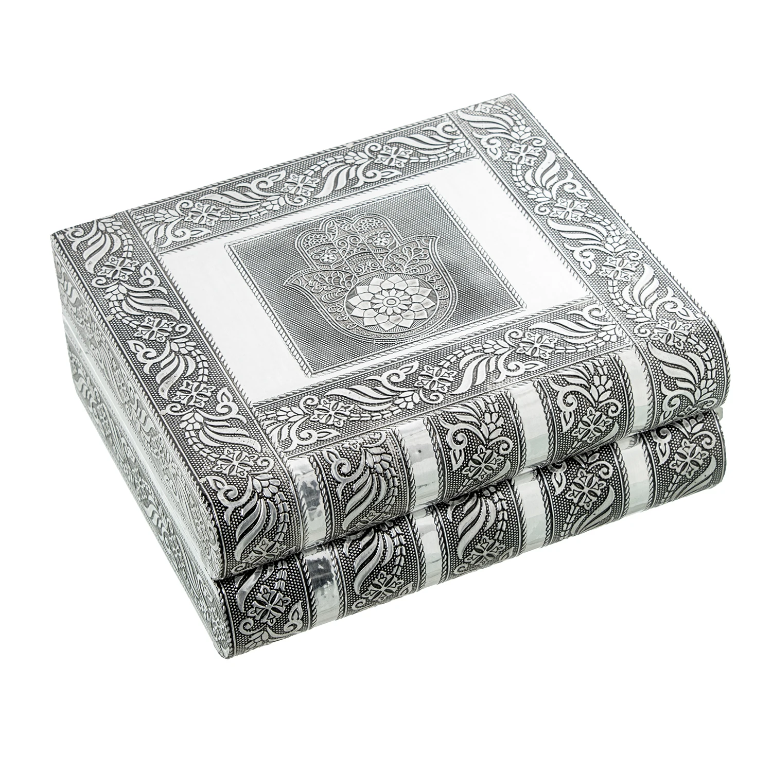 Joyero metal plateado con espejodecoración mano 23x19x9cm