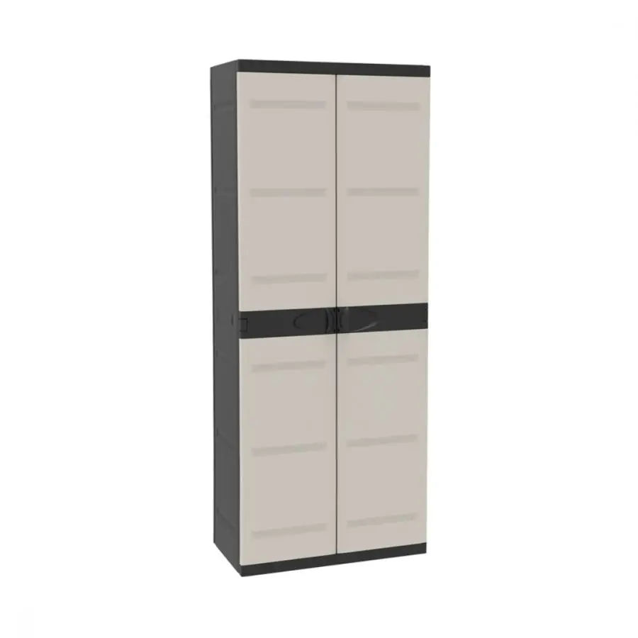 Armario Escobero De Resina - Diseño Moderno En Beige Y Negro | Para Hogar, Jardín Y Garaje