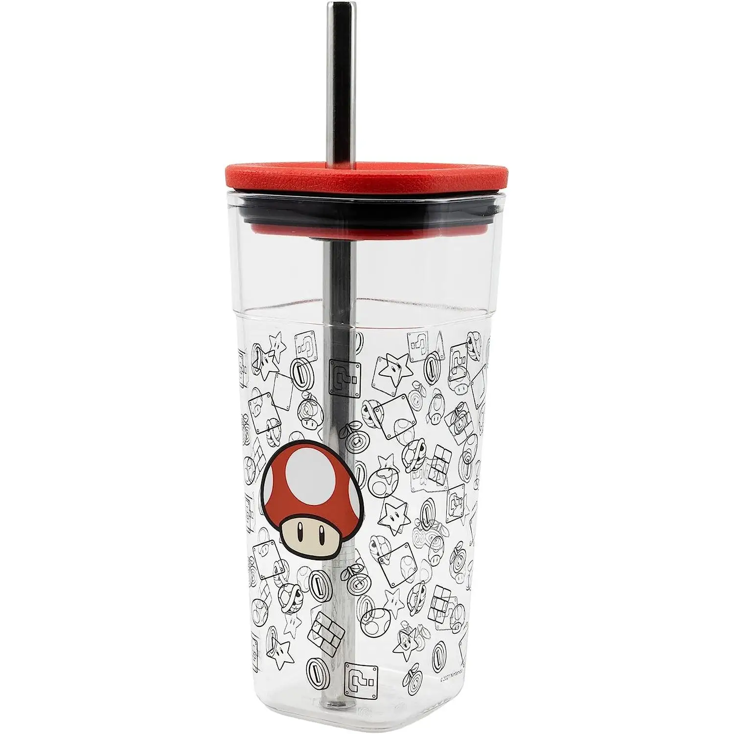Super Mario Vaso 540ml Acrílico Con Pajita Acero Inoxidable