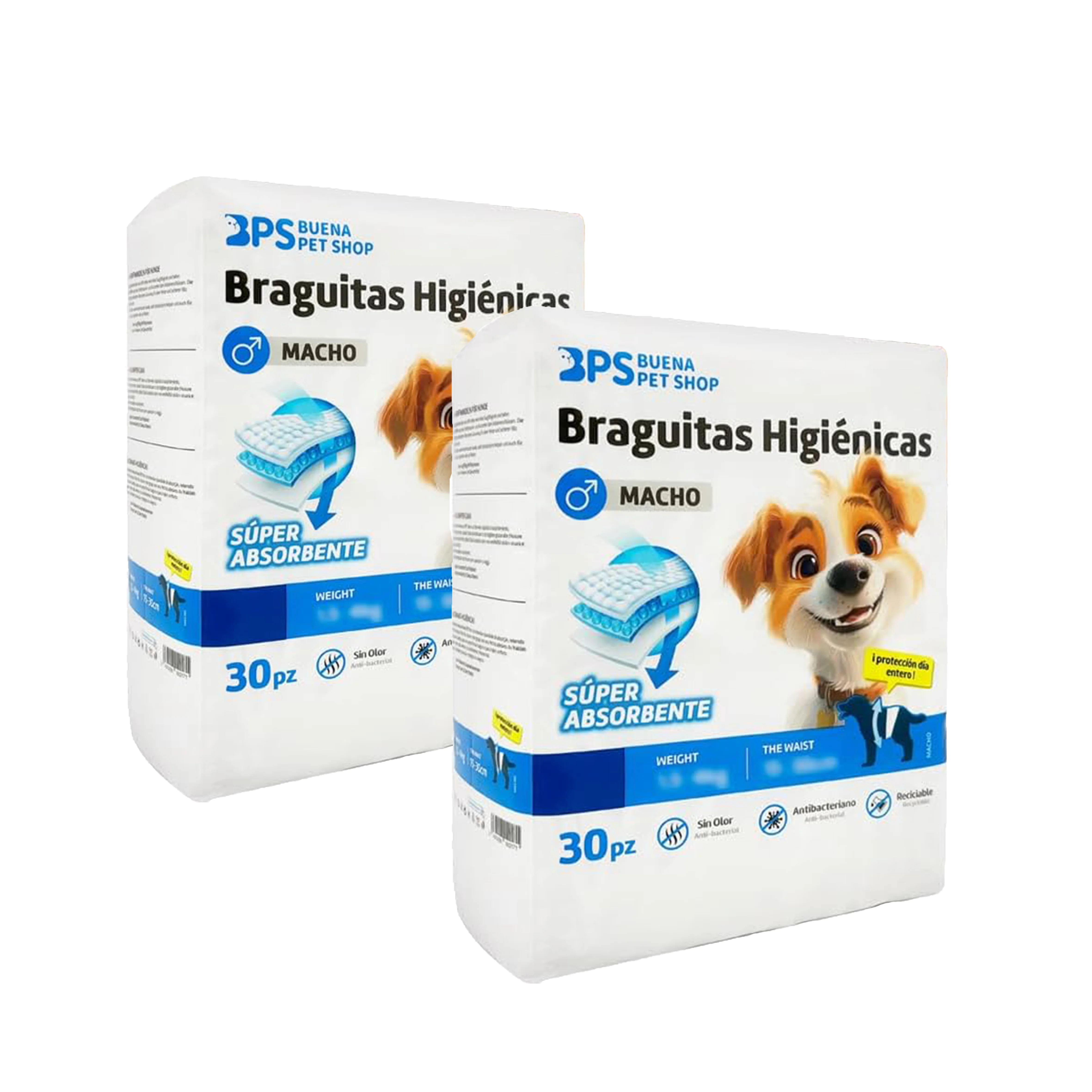 Pack de 30 Pañales Desechables para Perros Machos y Mascotas, Braguita Higiénica Fisiológicas, Bragas/pañales Sanitarios super absorbentes. 3 Tamaños a Elegir