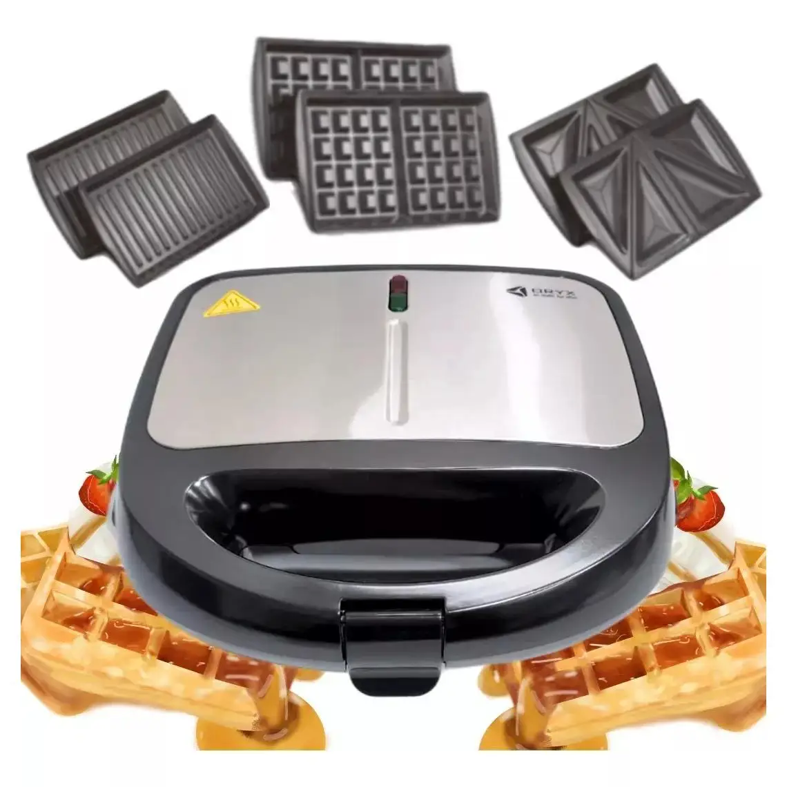 ORIX 3-in-1 sandwich maker: Grill, toaster and waffle maker with non-stick and interchangeable detachable plates (750W)