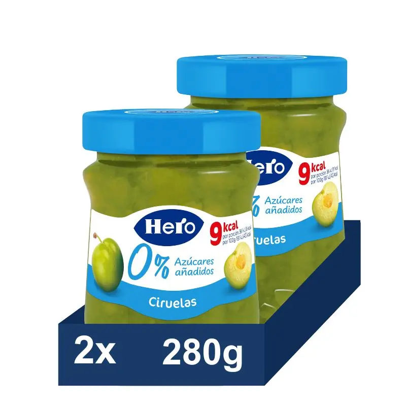 Hero. Mermelada de Ciruela verde, 0% Azúcar añadido. Pack 2x280g