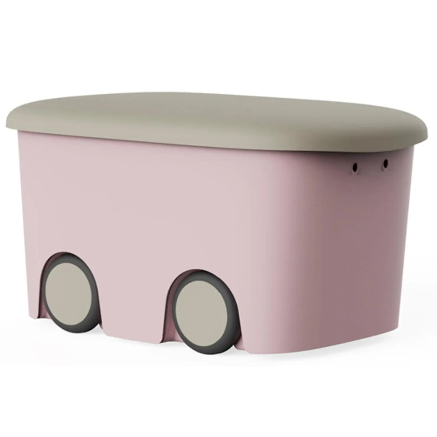 Caja de almacenamiento de plástico con ruedas y tapa | Color rosa | 45 litros | Medidas: 58x38x32 cm