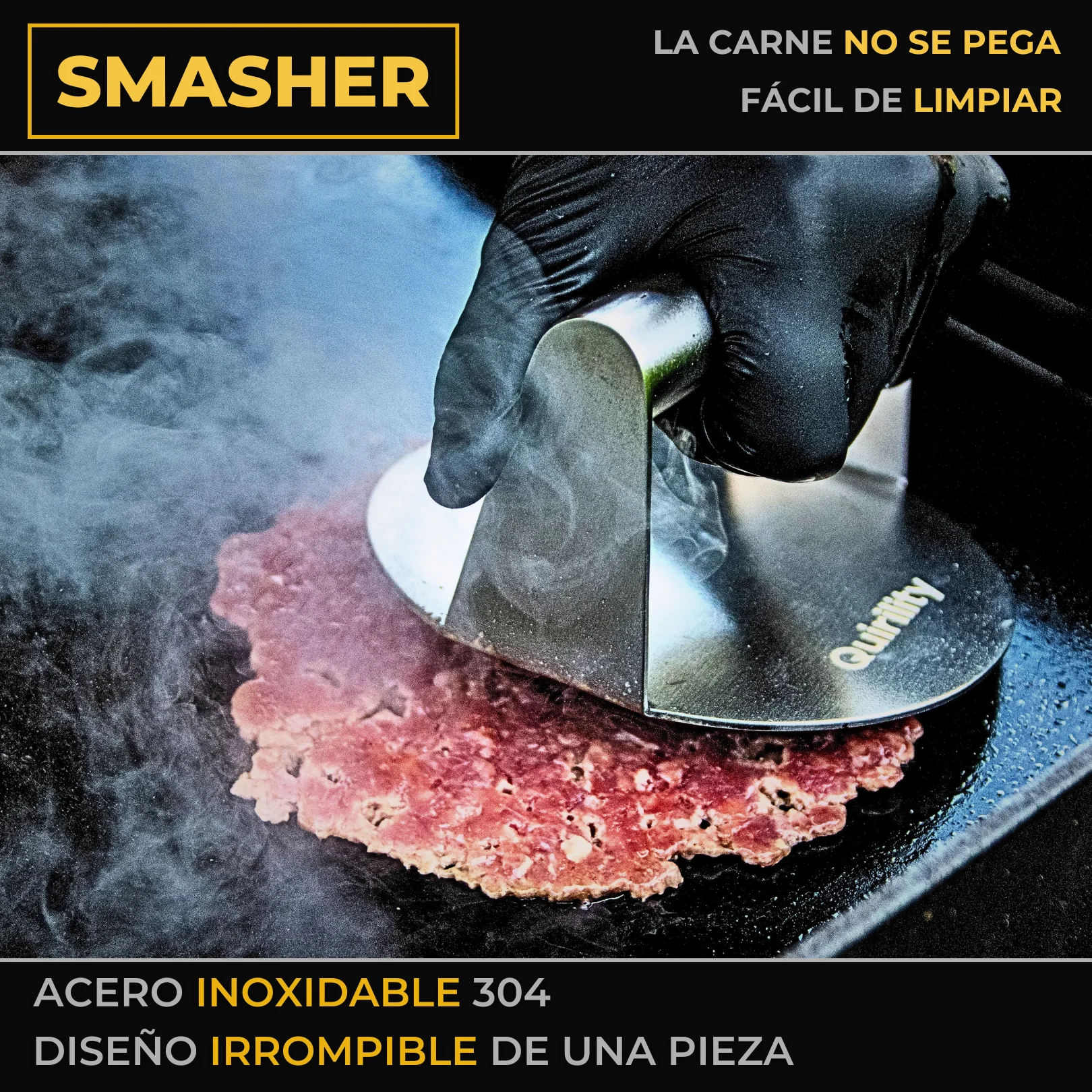 Quirility ® |   Smash burger premium professional stainless steel kit with eu food contact certificate, hamburger smasher, hamburger crusher, smash burger press, hamburger smasher