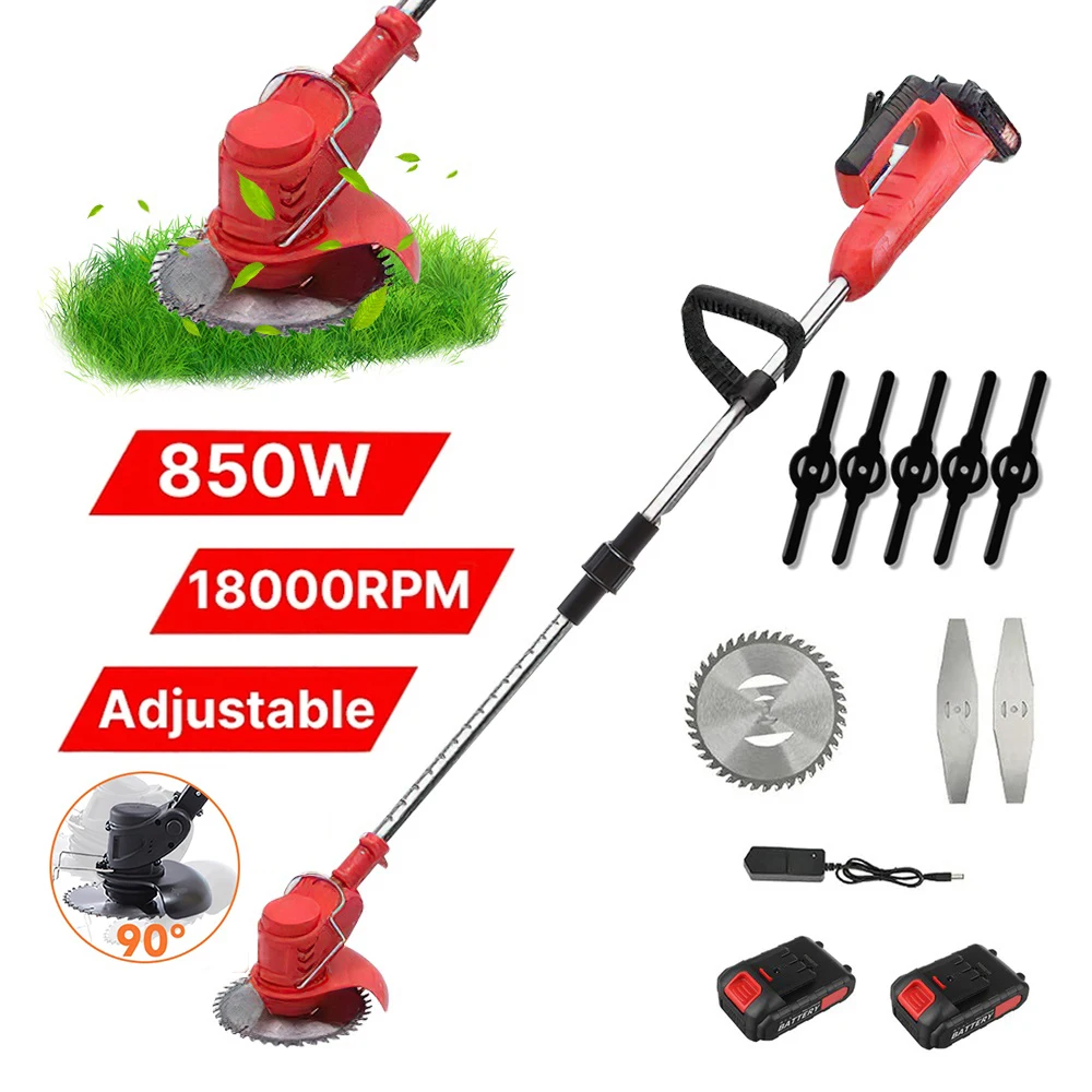 850W 21V Electric Cordless Grass Portable Trimmer 18000PRM Lawn Mower Adjustable Length Foldable Cutter Weeder Garden Pruning Tool