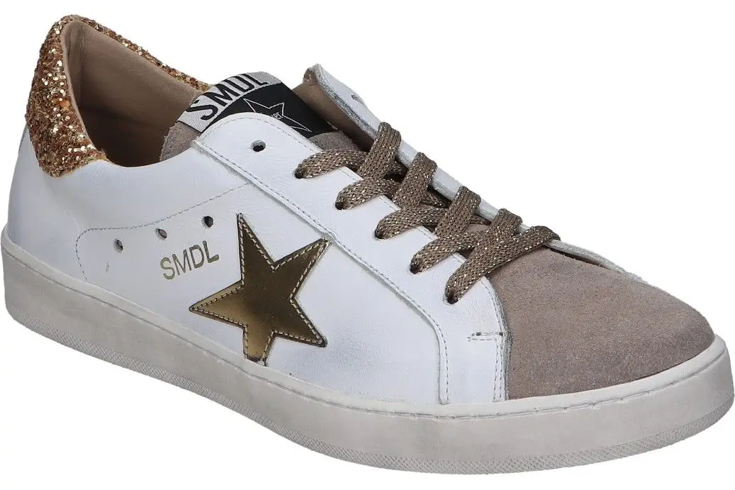 YOWAS | Yowas Shoes for Young Fashion-Sports Shoes in White with Star Detail in Gold-Lace-Up Sneakers-Casual Style-Trend-Versatile-1141 Model