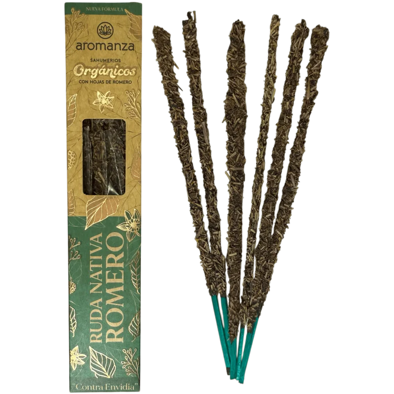 Organic sahumerio ruda nativa and rosemary with rosemary leaves aromanza argentina - 6 natural sticks - against envy