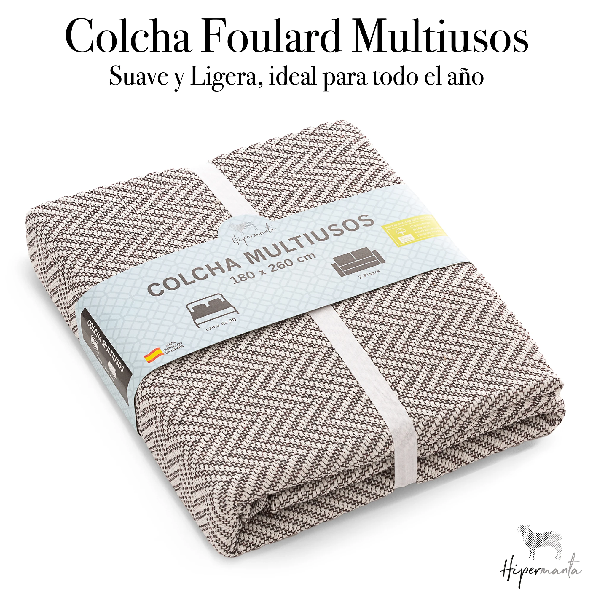 HIPERMANTA. Colcha Foulard multiusos ALGODÓN Modelo ZIG-ZAG. Medida: 180x260 cm.
