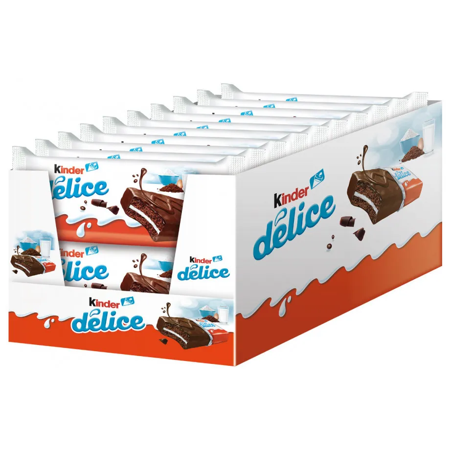 KINDER DELICE box of cocoa-delicious and tender cake made from milk, flour and eggs and covered with a thin layer of milk chocolate. Individually packaged. 20 PCs 39 g case