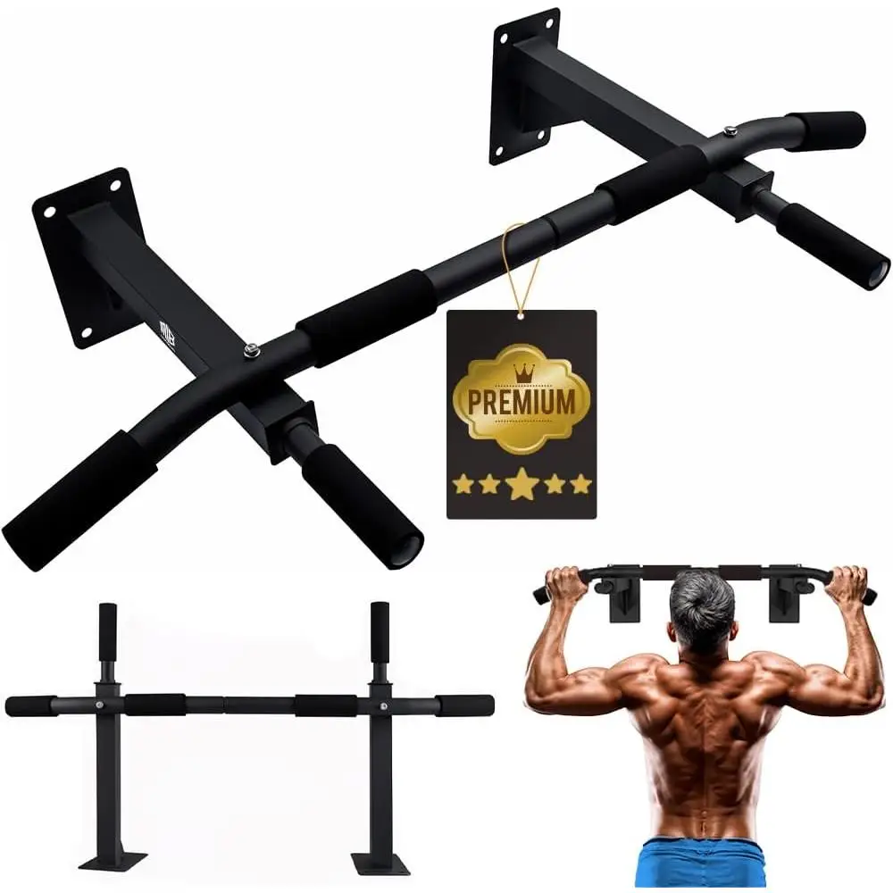 Barra de Dominadas para Pared – Pull-Up Bar para Crossfit y Gimnasio en Casa – Soporta hasta 140 kg, Incluye Tornillos – Ideal para Bíceps, Espalda, Dorsales y Hombros – Negra, Alta Calidad