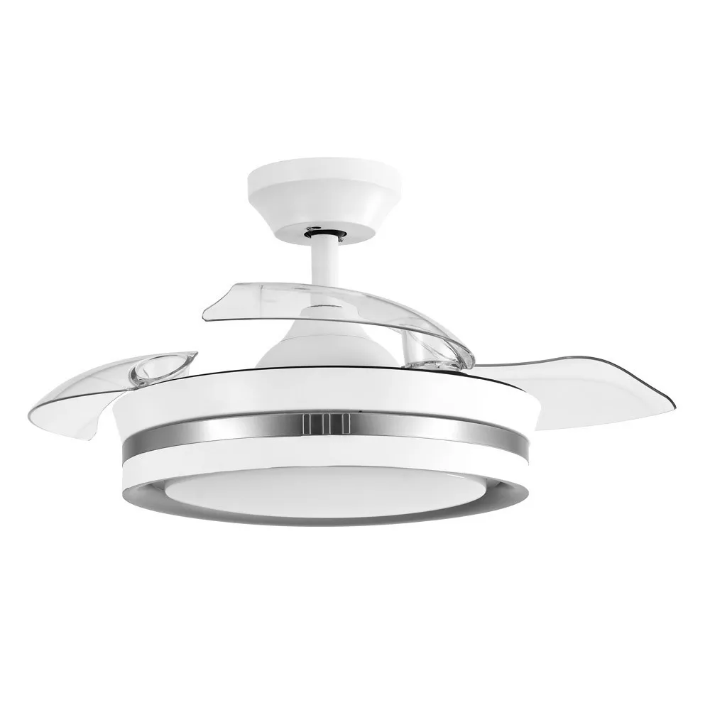 Akunadecor – Ventilador de techo modelo MIOK S blanco/plata, motor DC 6 velocidades Tecnología Led