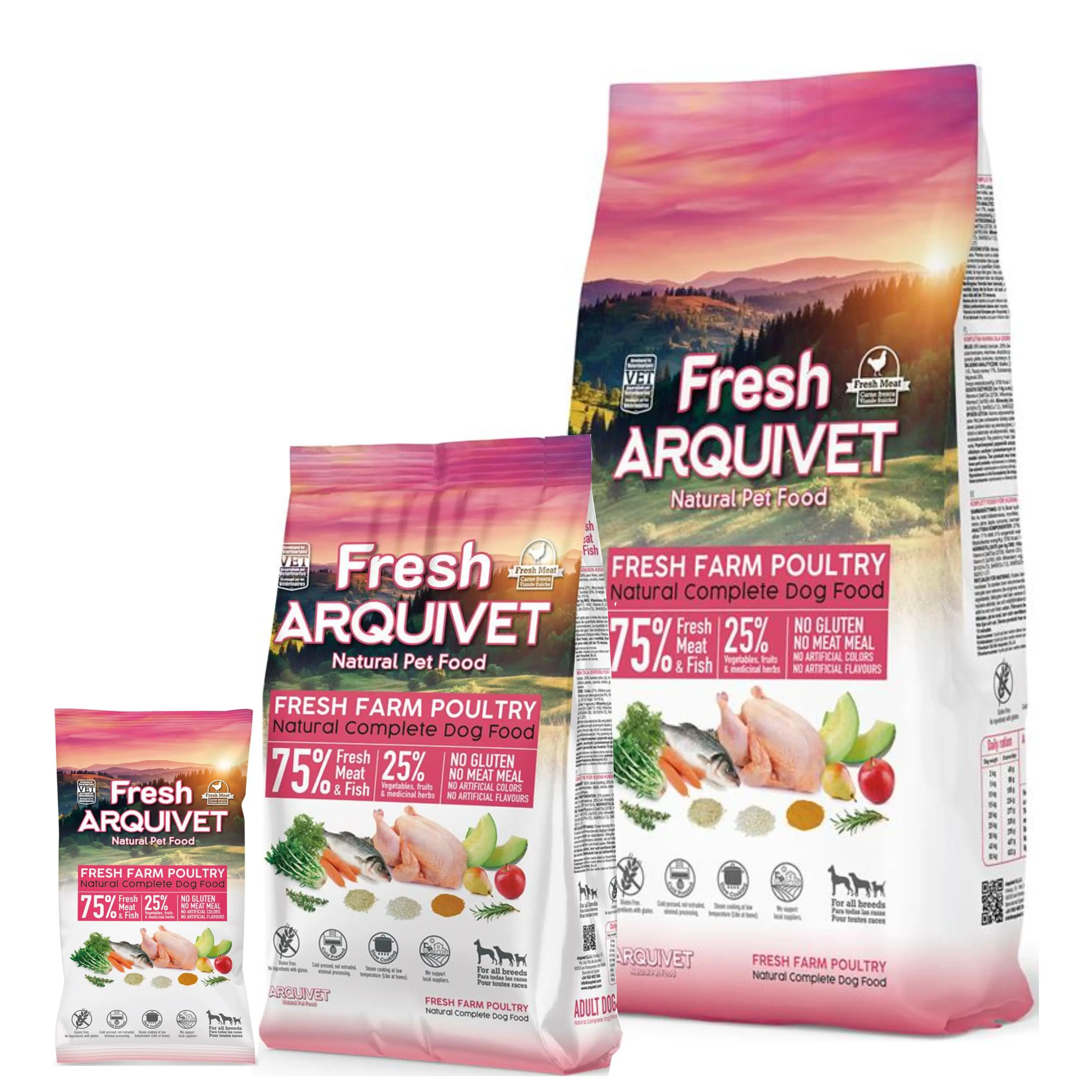Arquivet Fresh Farm Poultry - Alimento completo semihumedo para perros adultos de todas las razas  - 100gr - 2.5kg - 10kg - 55% de pollo fresco, 20% de pescado y 25% de vegetales - Prensado en frio - Sin harinas carnicas - Sin Gluten