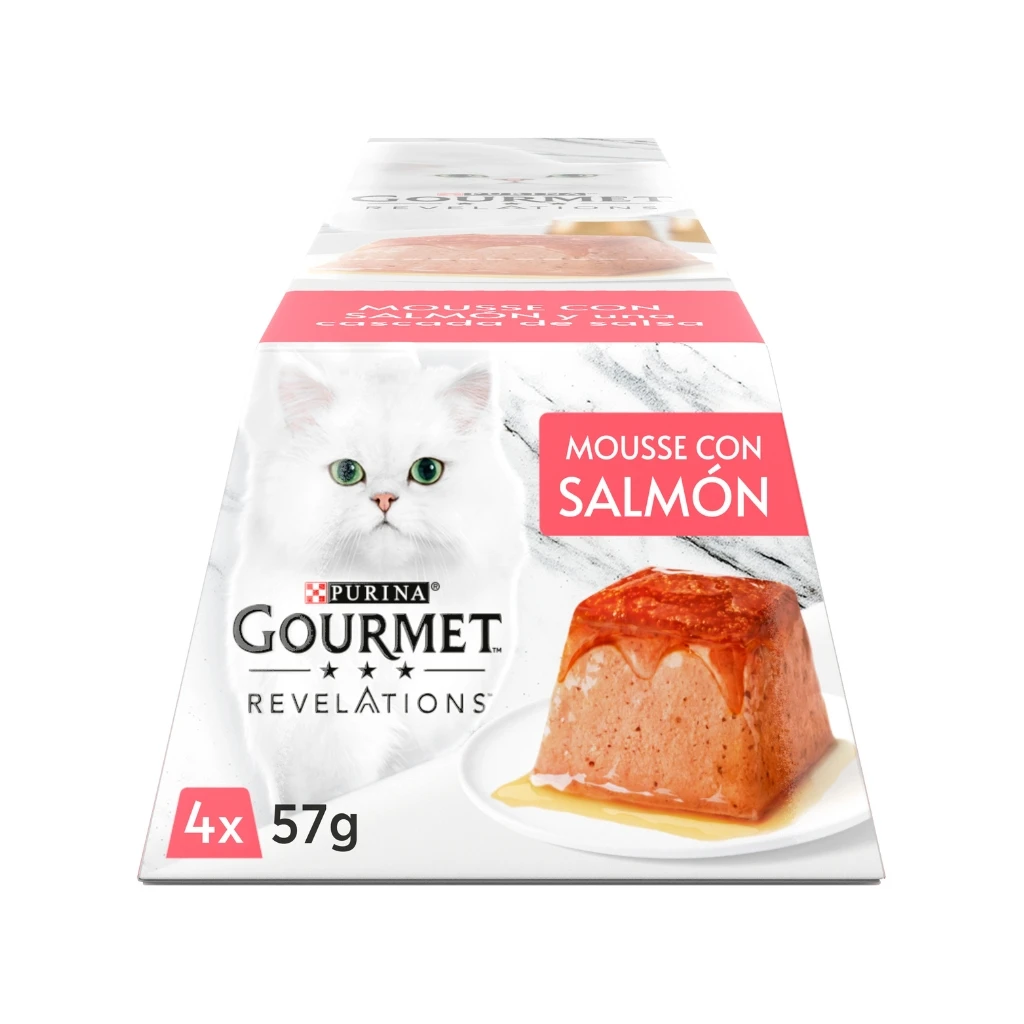 GOURMET Revelations Mousse con Salmón (4x57gr) - Comida Húmeda en Pirámide con Salsa para Gatos Adultos