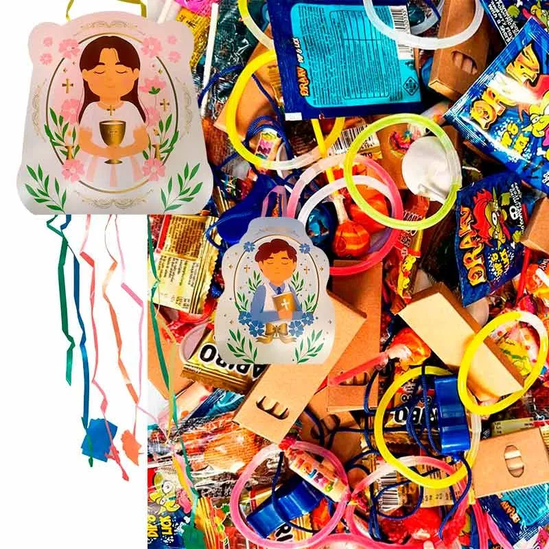 Deliex delicacies of Extremadura - Piñata for communion with filling sweets included-204 sweets for children's communions for boys and girls. (Communion girl 204 filling)