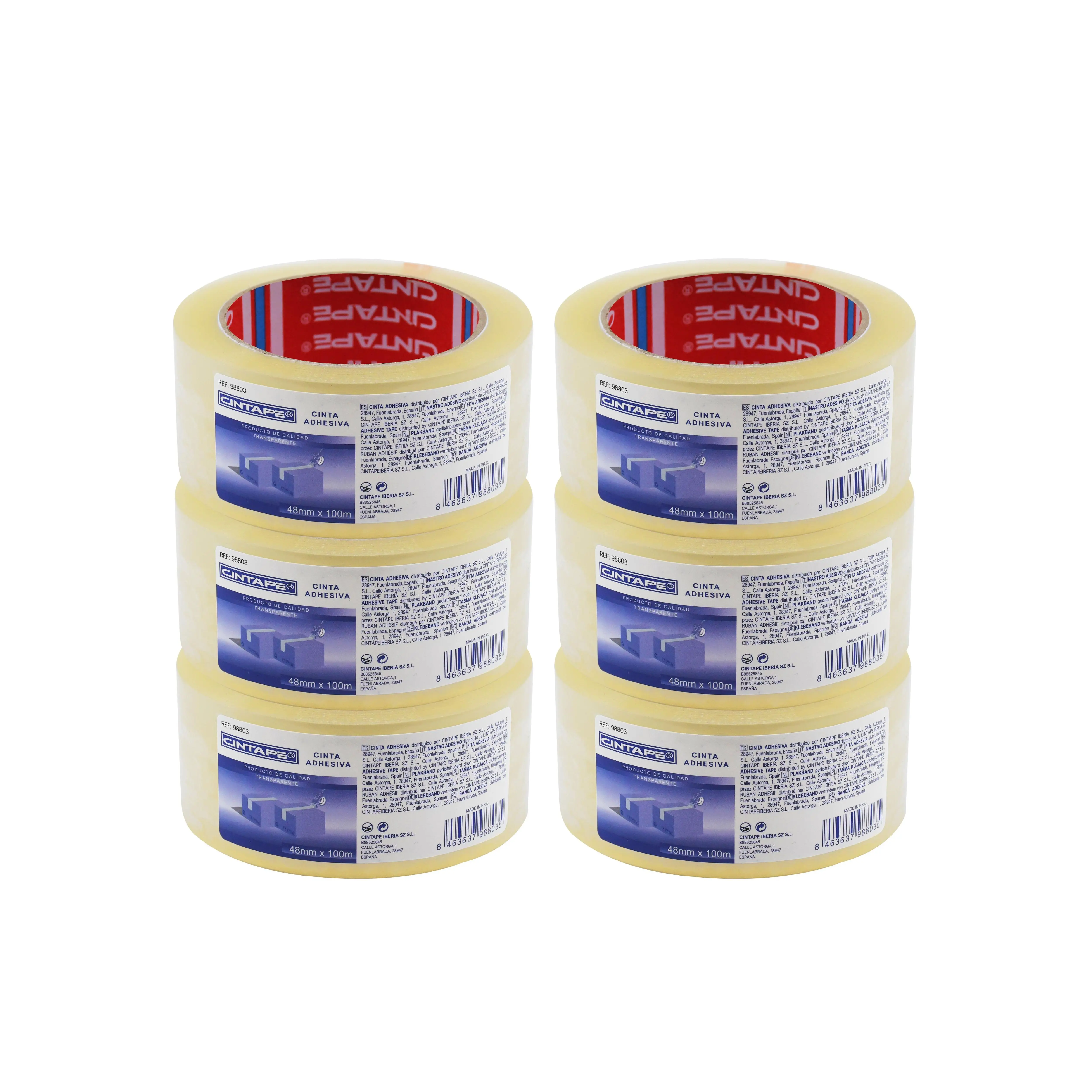 Cinta Adhesiva Transparente 48mm*100m - Rollo de Embalaje Resistente Multiusos - Paquete de 6 Rollos