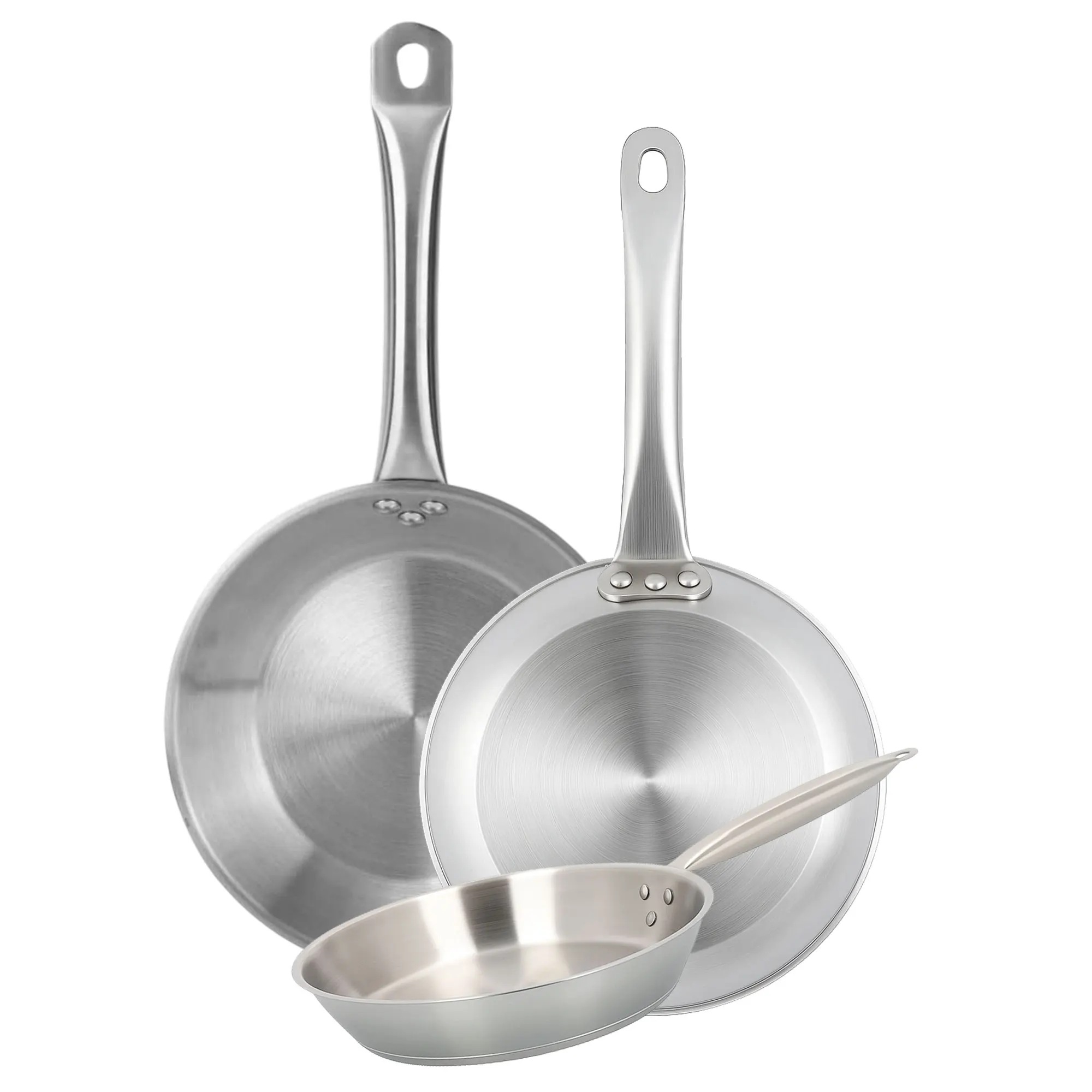 Wellhome Sartenes de Acero Inoxidable 20 a 34 cm, Aptas para Inducción, Sin Antiadherente, Ecológicas y Saludables, Ideales para Cocinas Sostenibles en color gris cromado