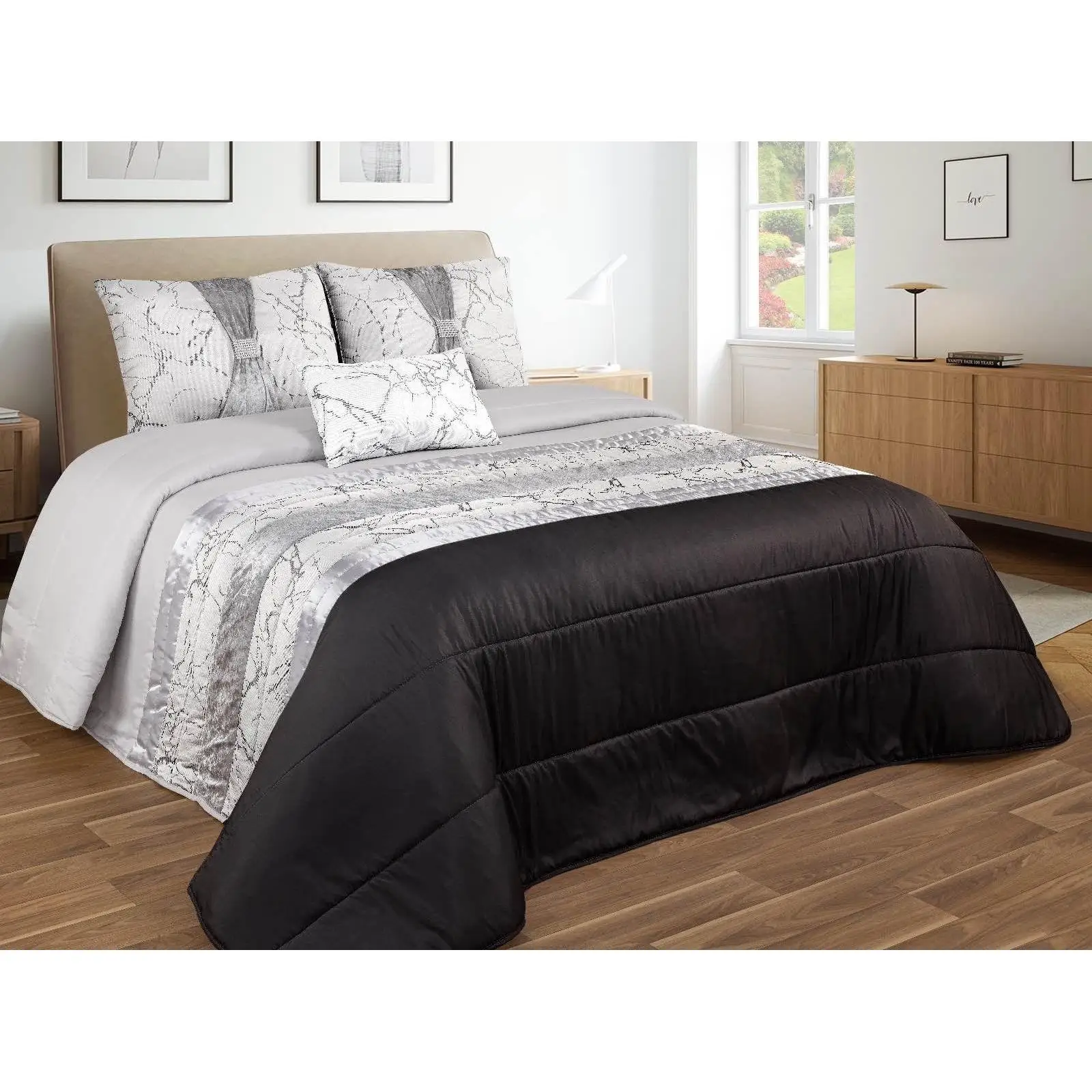 Colcha Edredón de acolchado fino cristal 250×260 cms + 3 cojines a juego con relleno para entretiempo,Colcha decorar tu dormitorio para Cama 135cm/ 150cm
