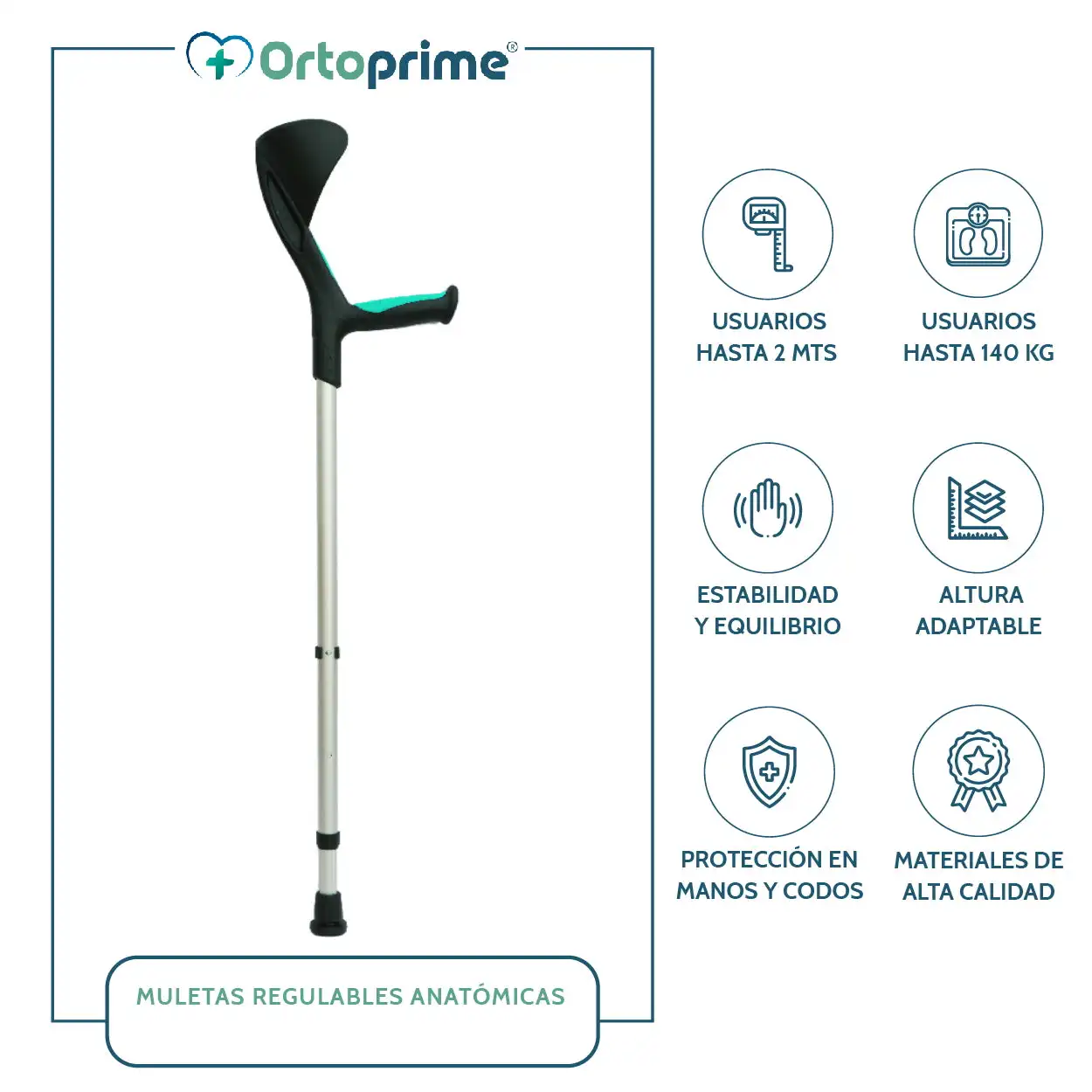 Green Anatomical Orthopedic Adult Crutch | 1 Unit Orthoprime Orthoprime