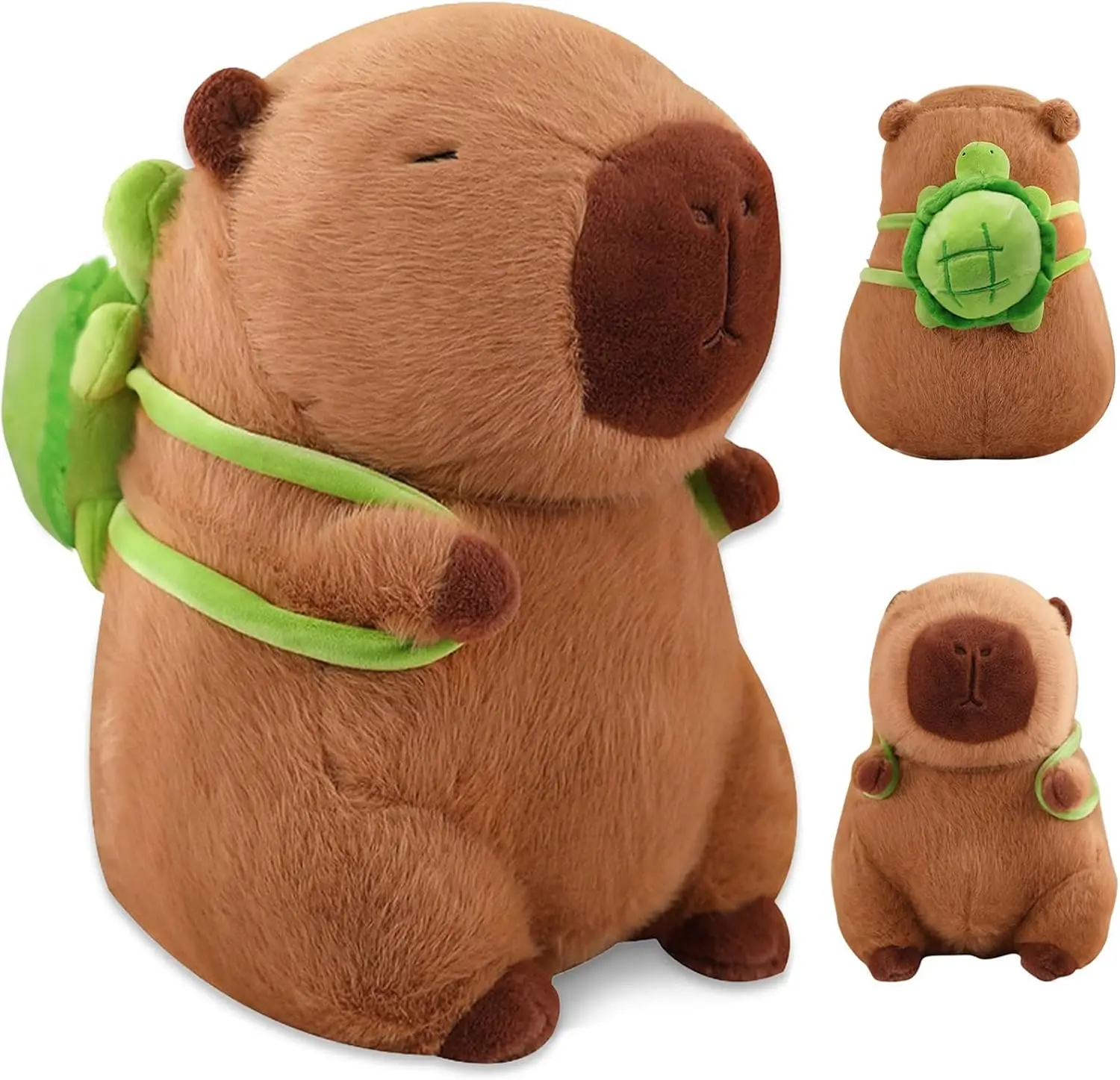 Capybara Plush Toy, 30CM Capybara Plush Toy, Capybara Stuffed Plush Toy, Capybara Animal with Turtle, Brown Plush Soft Toy with Green Details