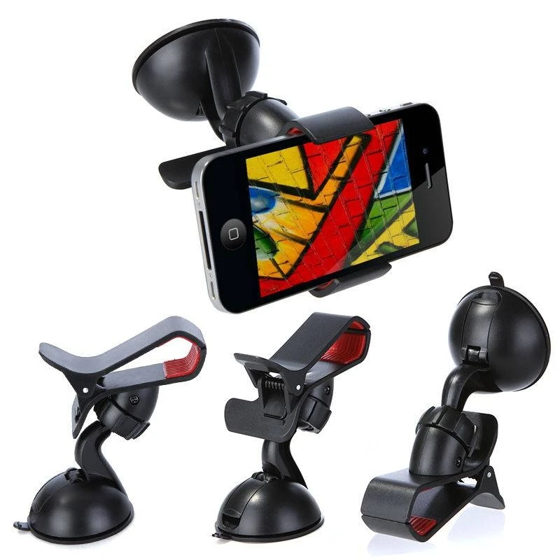 T-Lovendo Soporte de Pinza Doble para Coche con Ventosa Universal para Smartphone Negro - Fácil de Ajustar en el Coche