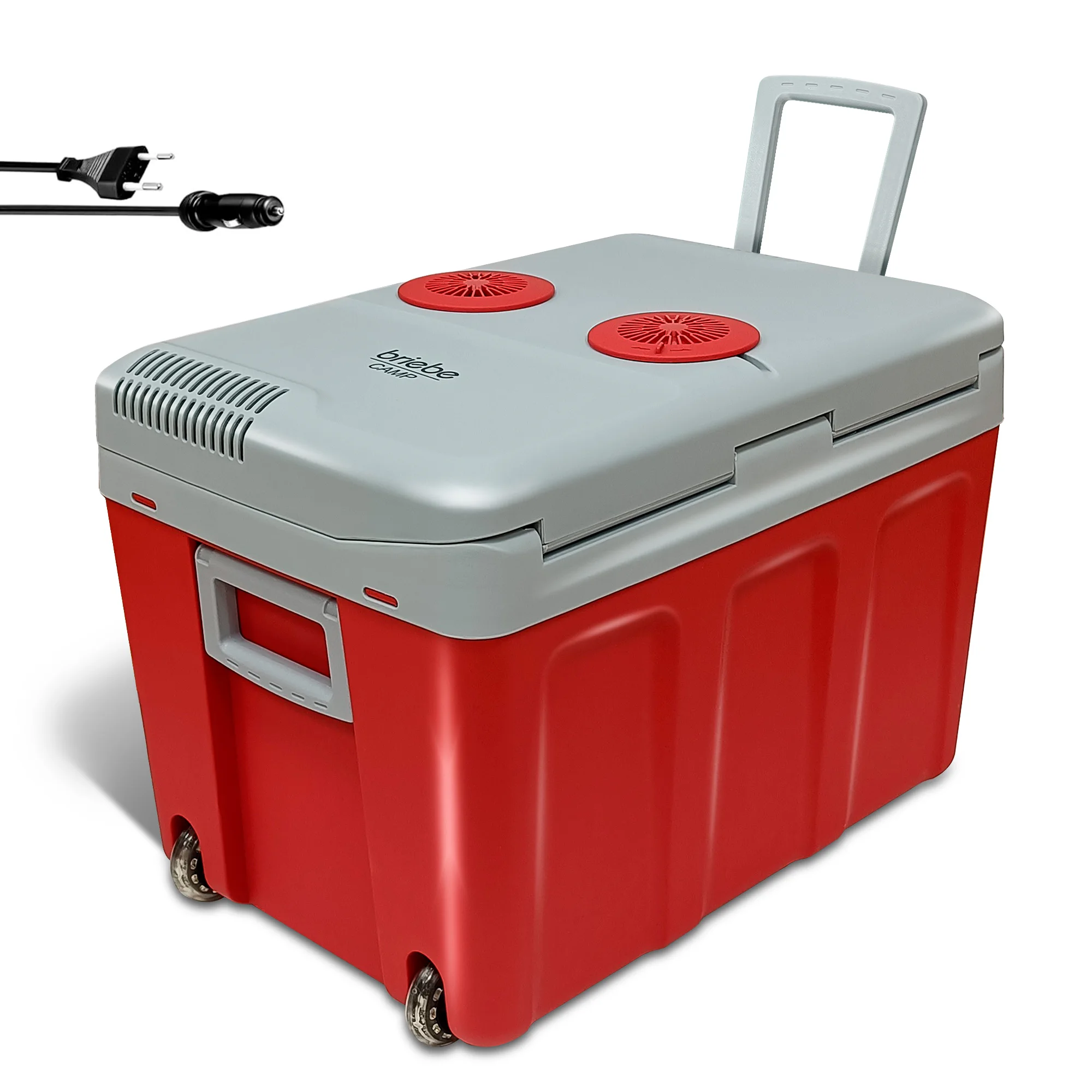 Briebe CF1155RED Nevera Portátil Eléctrica de Viaje, Coche, Camping, 40 L, Conexión 12V y 220V, Enfría y Calienta, 58 W, Rojo