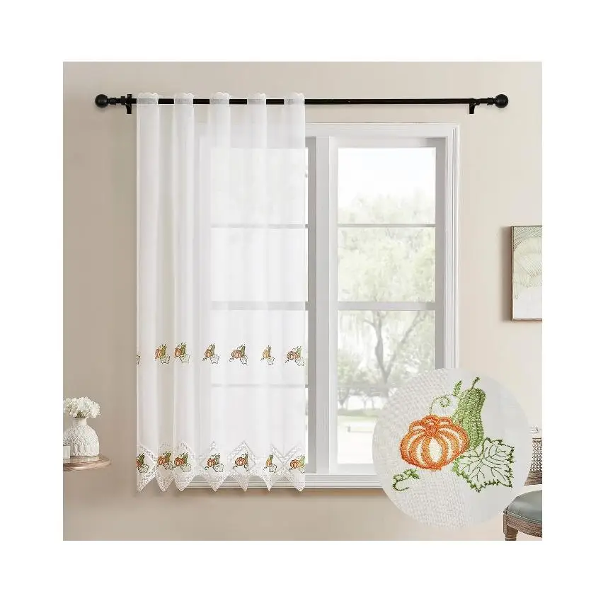 Kynley Tenda da Cucina Trasparente con Ricamo Floreale, Tenda Decorativa in Pizzo, Tenda Corta per Finestra, Stile Country, 105x140 cm / 150x140 cm