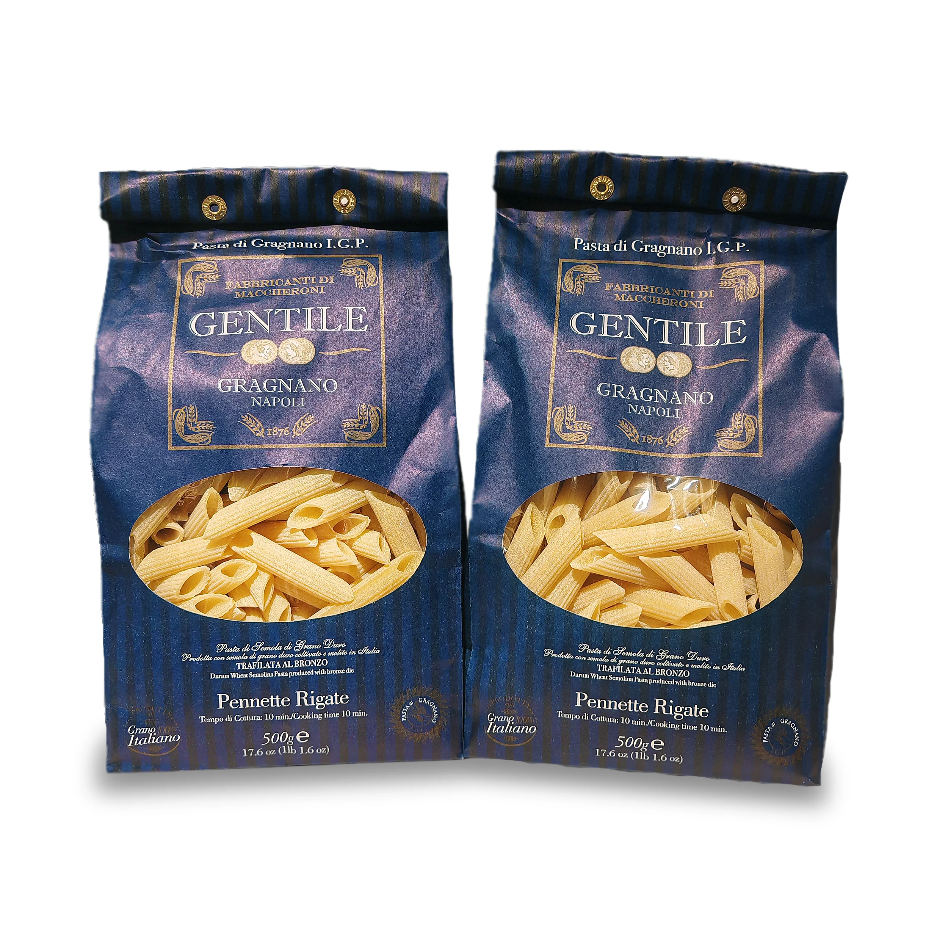 Pennette rigate. Gentile italian semolina paste (pack of 2 units of 500g)