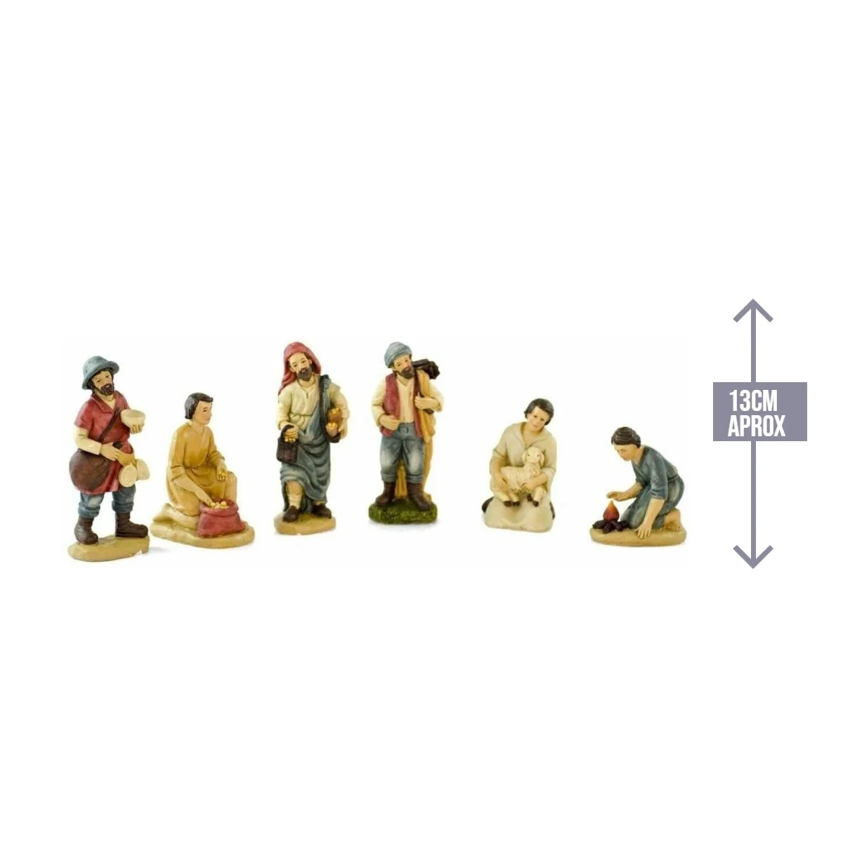 Gerimport Christmas Figures Set of 6, 13cm Resin Pastors for Christmas Decoration, Realistic Detail for Nativity Scene, Durable and Versatile for Indoor/Outdoor Use.