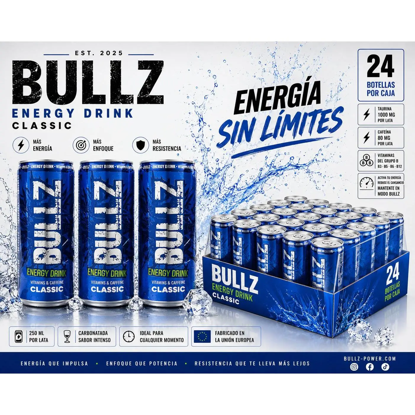 BEBIDA ENERGETICA BULLZ CLASSIC 250ML CAJA 24UD