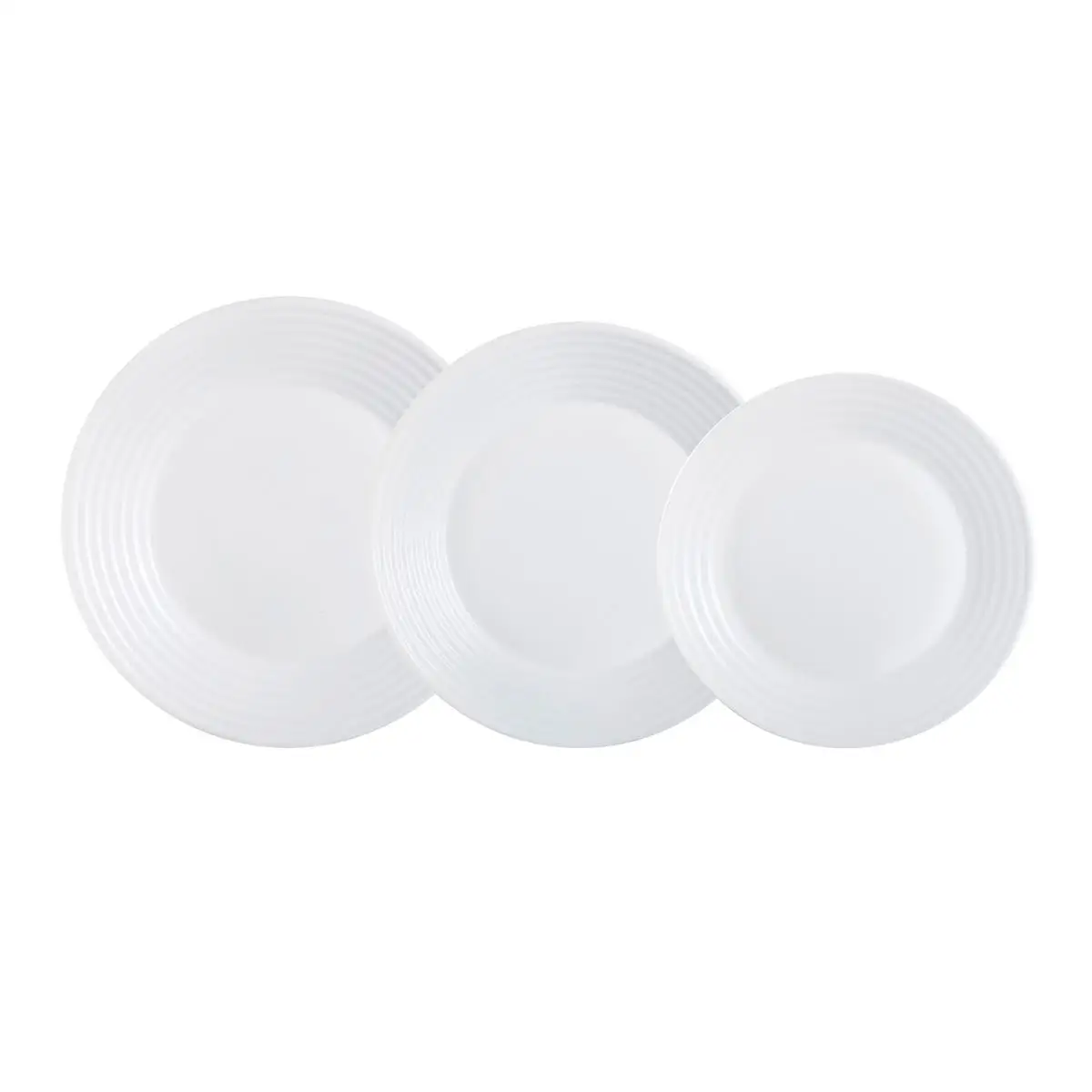 LUMINARC Harness Opal Tableware 12 Pcs-4 People White Glitter Easy to Clean Eco-Friendly Tempered Glass extra Tough Healthy 100% Material Hygienic 100% Non-Porous Long Lasting Microwaveable, suitable refrigerator 4 flat plates 25cm