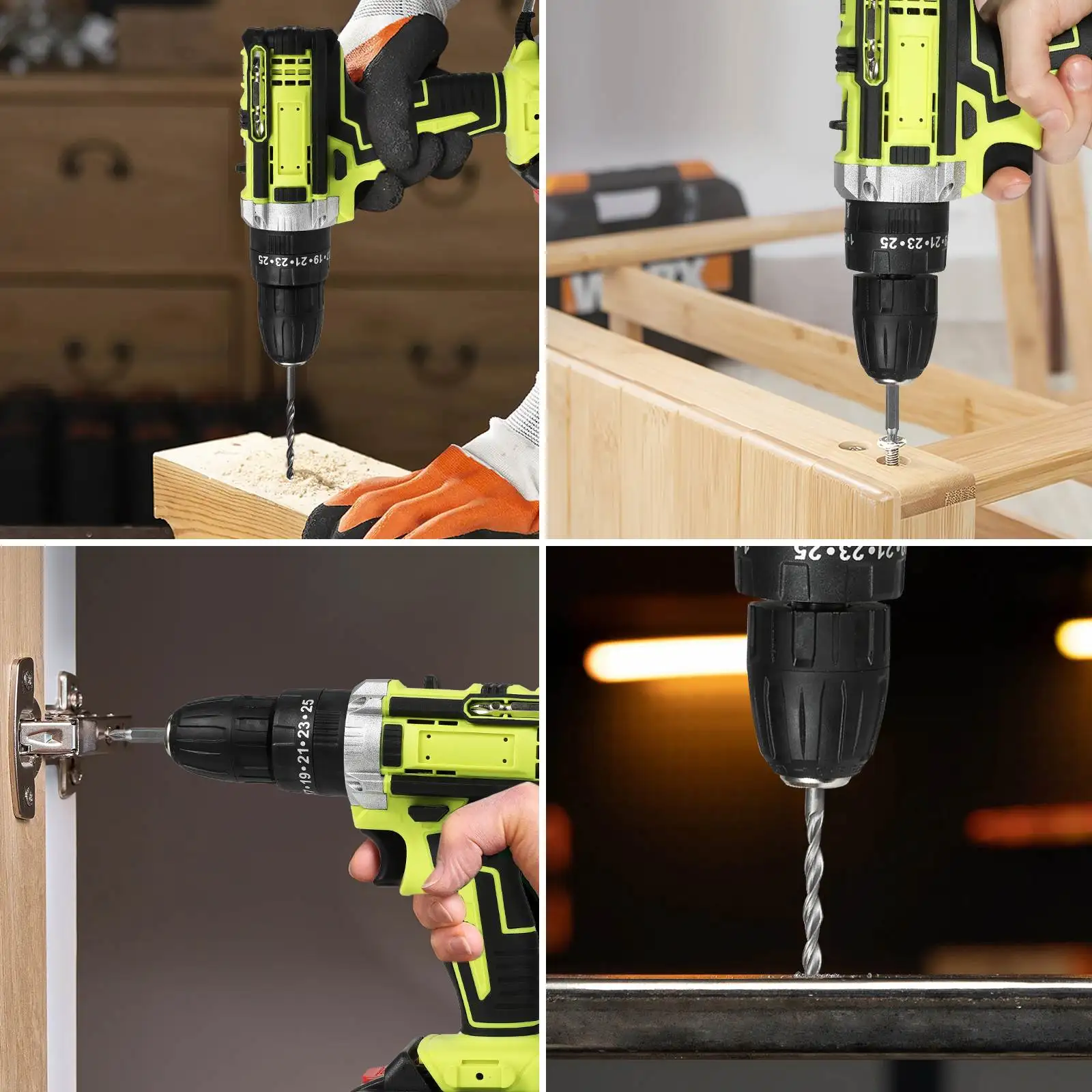 28V 3 in 1 Cordless Electric Drill Impact Screwdriver 25+3Torque Compact Hand Drill Rechargeable Battery Power Tool