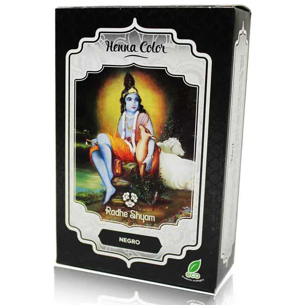 ⚫ Radhe Shyam Henna Negro en Polvo 100g | Tinte Vegetal Natural para el Cabello 🌿 Negro Intenso Sin Amoníaco ✨ Cobertura de Canas y Brillo Natural