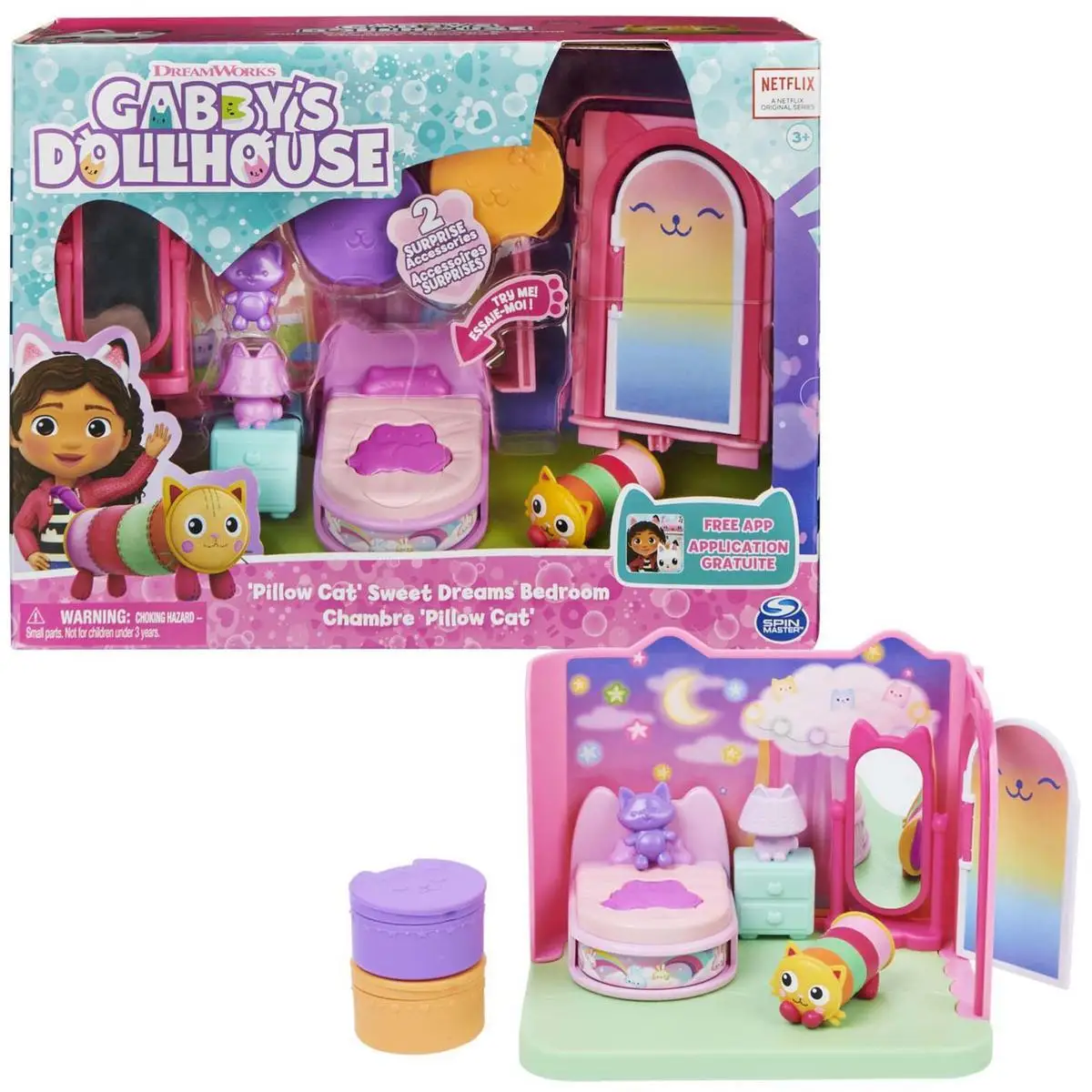 SPIN MASTER - LA CASA DE MUÑECAS DE GABBY - EL DORMITORIO DE SUEÑIGATA - El Dormitorio de Sueñigata de La Casa de Muñecas de Gabby con 1 Figuras, 3 Accesorios, 2 Caja Sorpresa y 3 Muebles - 6062037 -