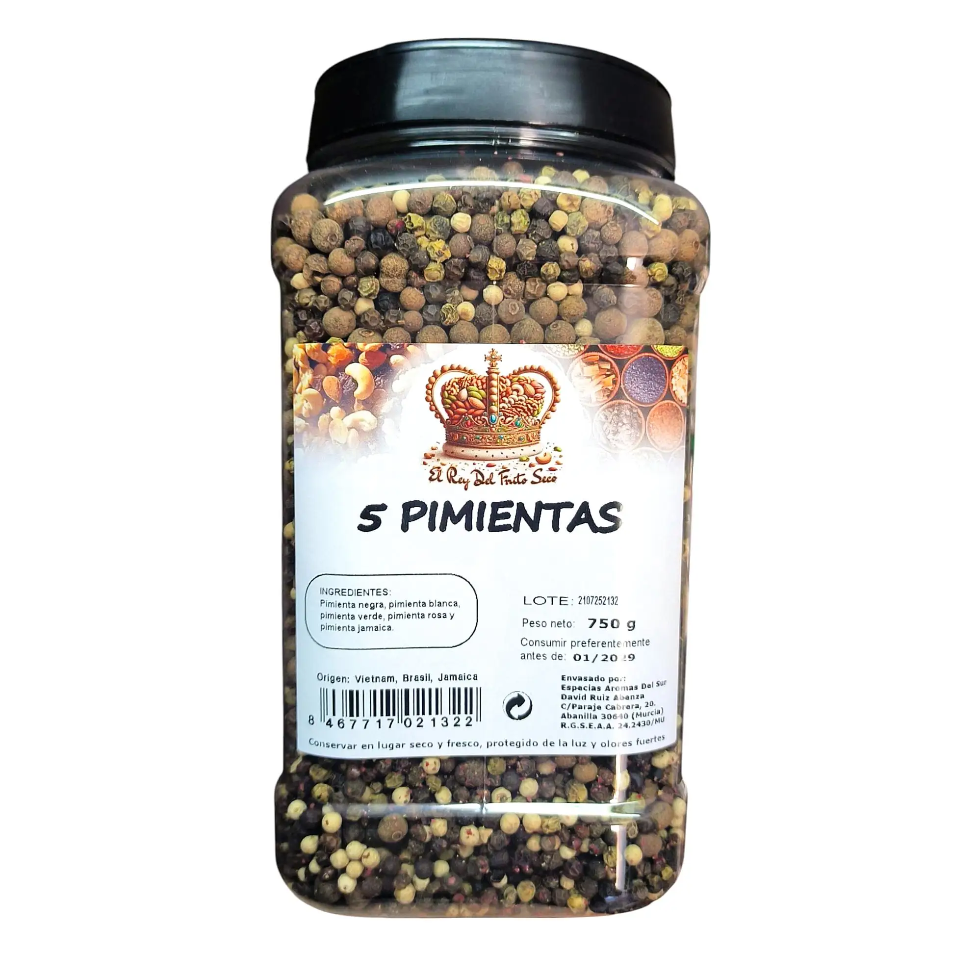 Pimienta en Grano 5 variedades 750 gr - Cinco Pimientas - El Rey del Fruto seco