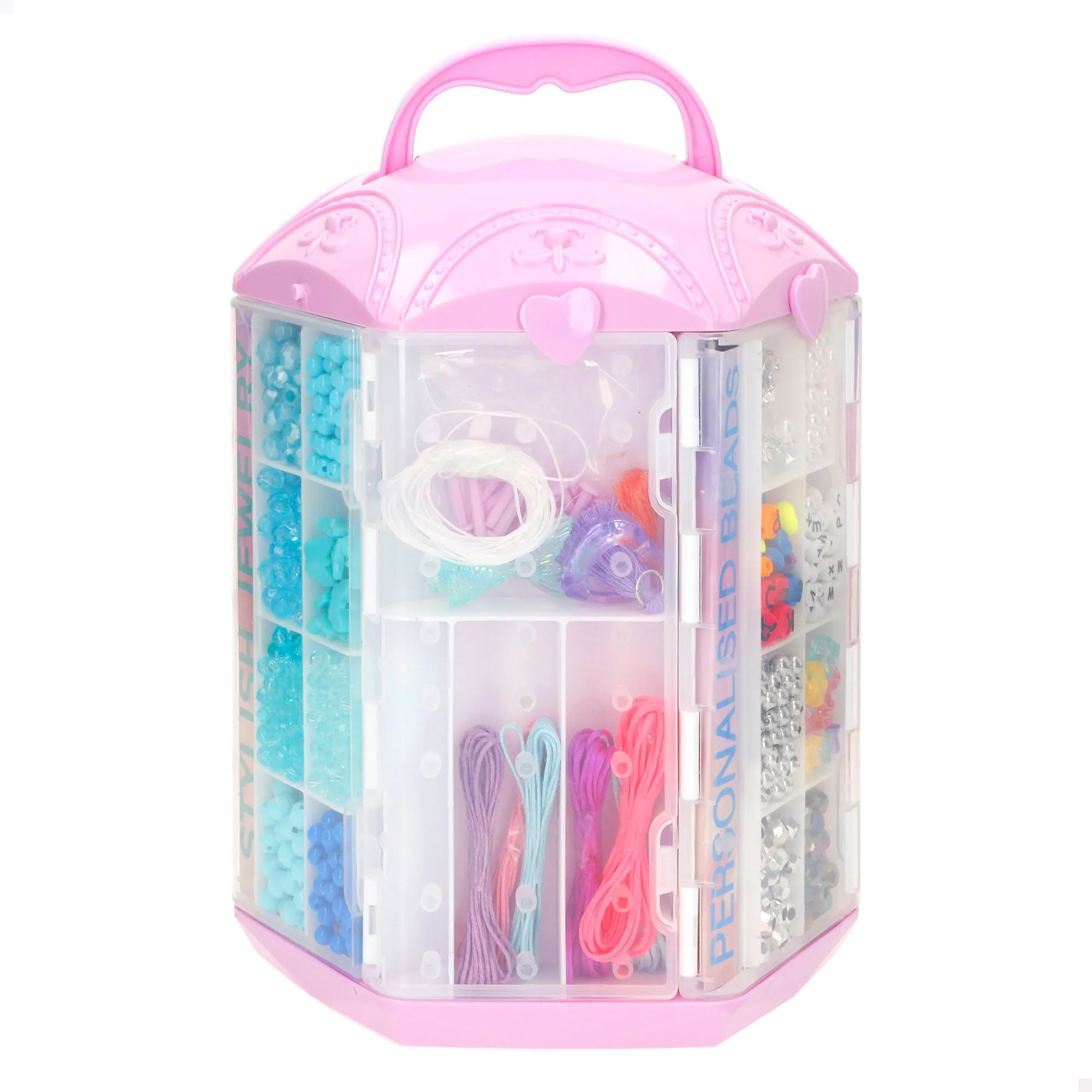 Beauty love - joyería creativa maletín infantil con cuentas, hilos y accesorios, kit completo para hacer pulseras, collares y anillos personalizados, organizador con compartimentos, manualidades para
