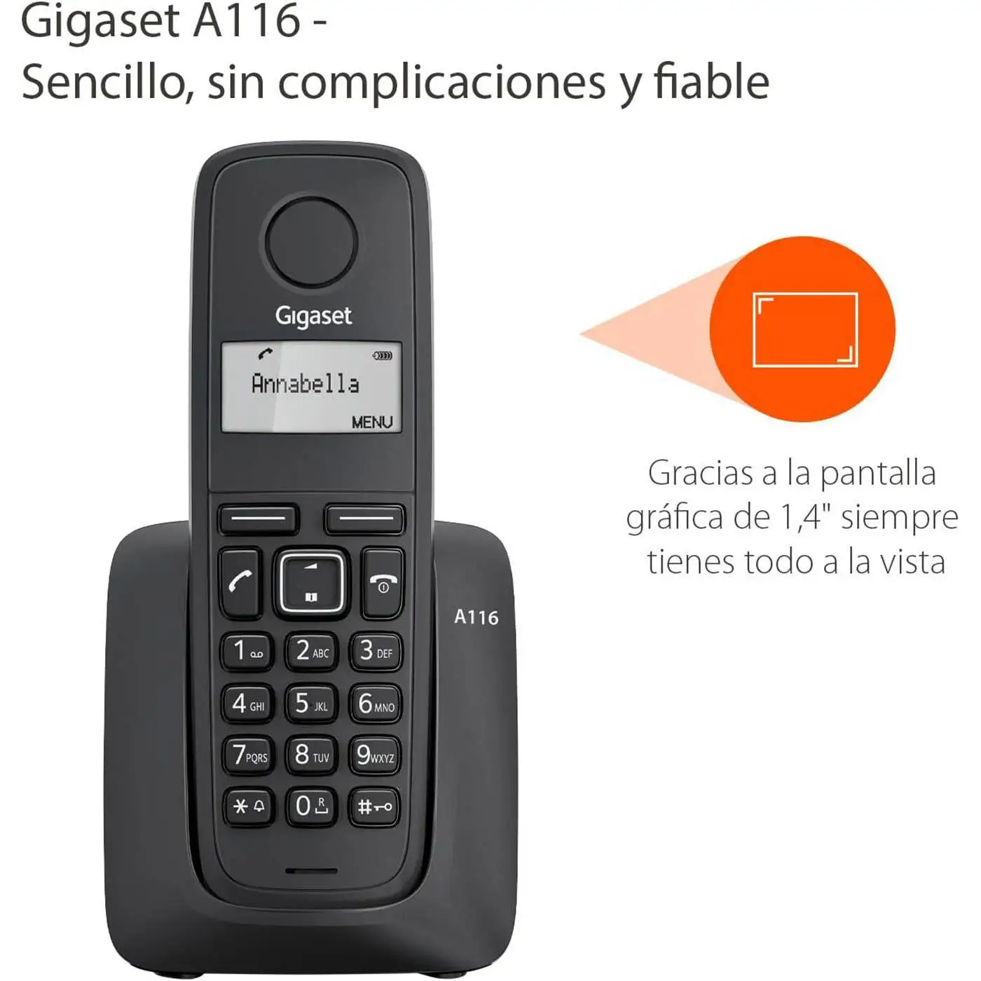 Gigaset A116 Landline Phone with Backlit Display - Black, features 50 contact storage, HDSP sound quality, and call identification for easy and efficient communication, ideal for home or office use.