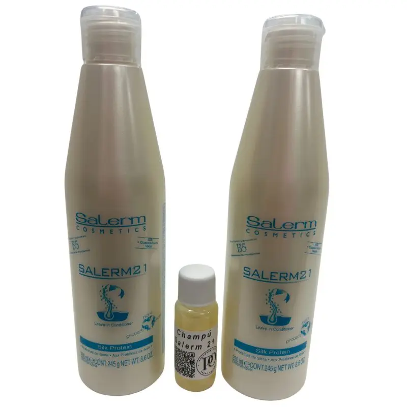 Salerm 21 Acondicionador Proteína de Seda sin Aclarado - Pack de 2 x 250ml más champú salerm 21 10ml - Nutrición Profunda para el Cabello