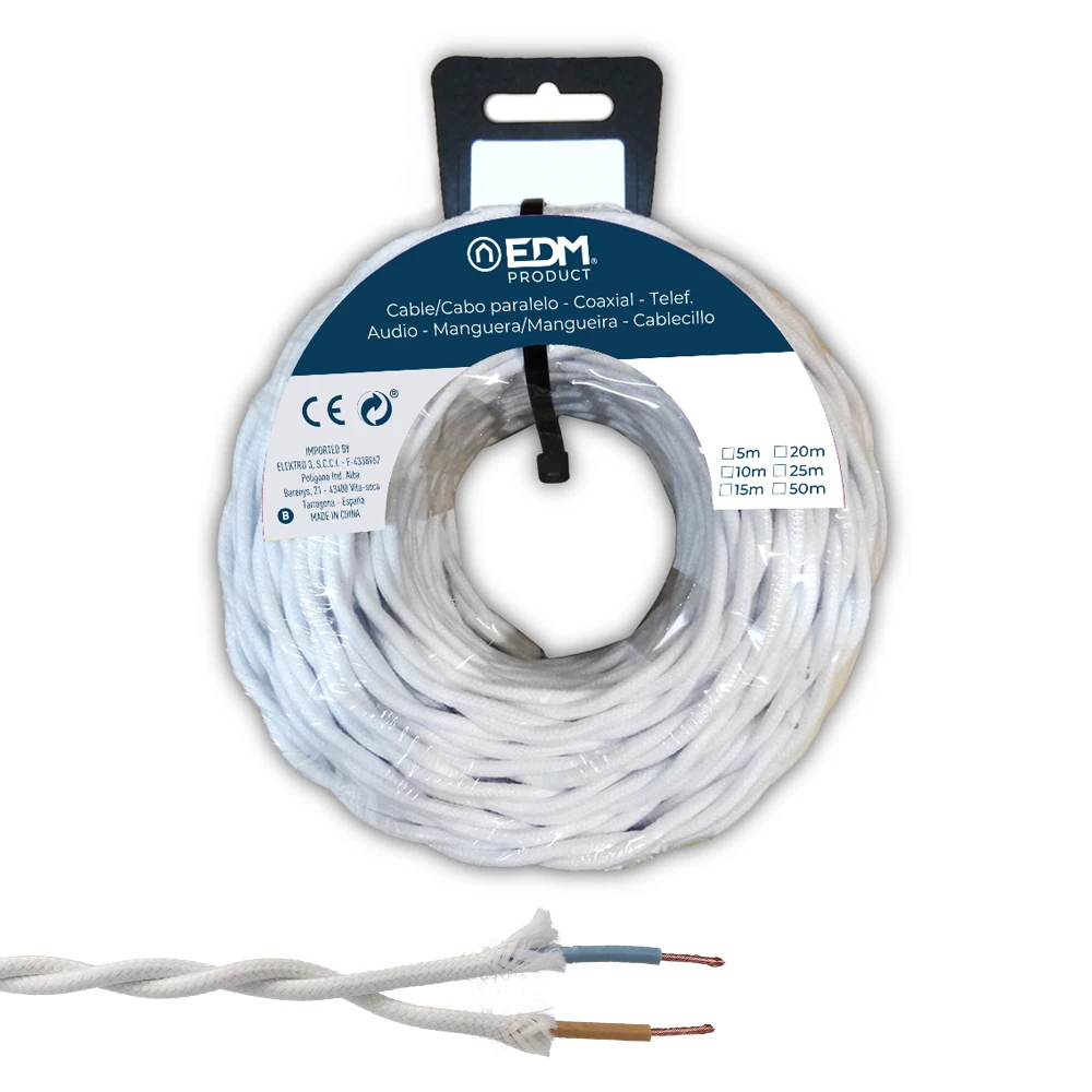 PARALELO TEXTIL TRENZADO 2x1,5mm BLANCO 5m