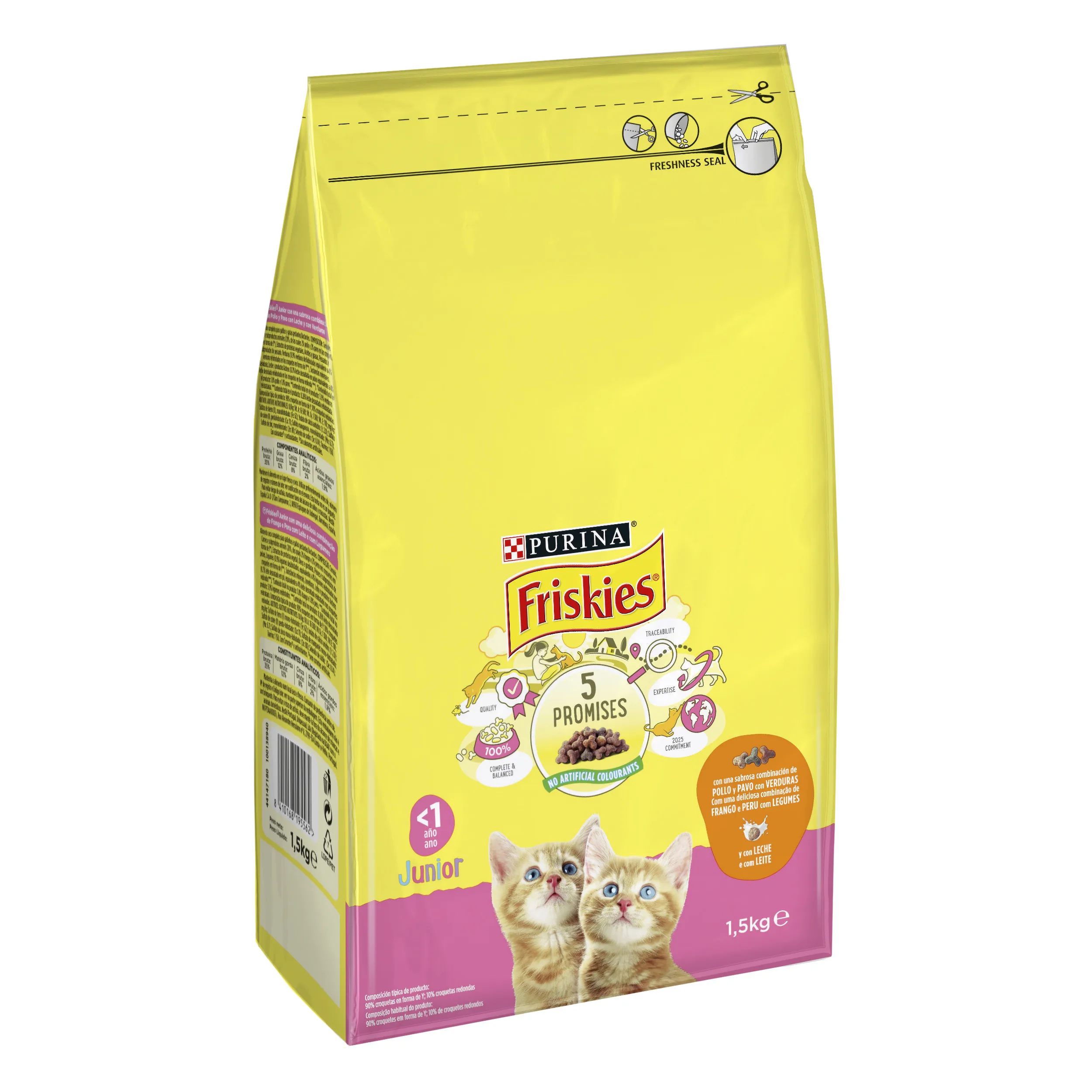 Friskies Junior con Pollo, Pavo y Verduras para Gatos Pienso completo para gatitos