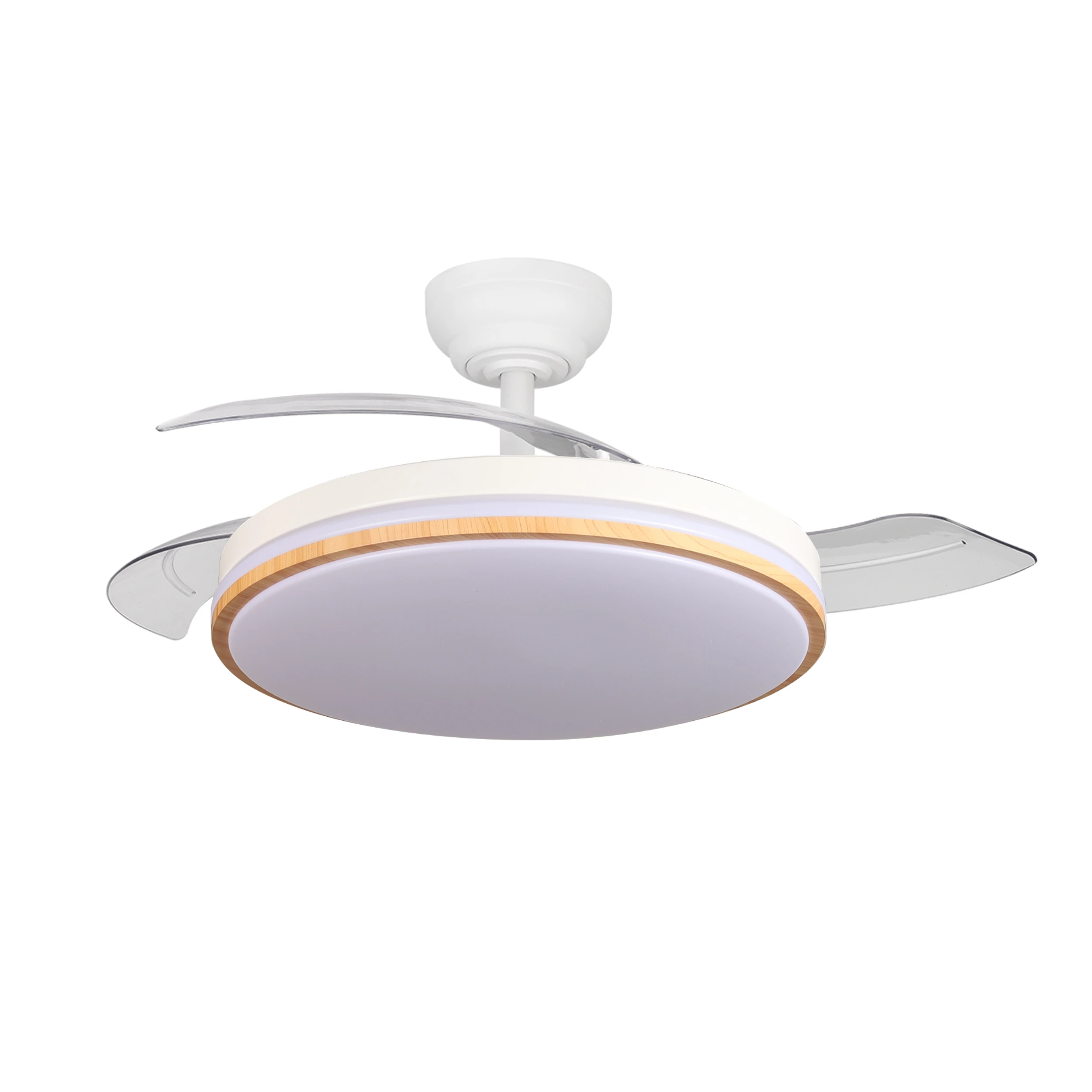 Ventilador de techo LED retráctil Yatek Rubia 60W Motor DC 6980 lm 6 velocidades Control remoto Luz regulable Ø107 cm Blanco haya