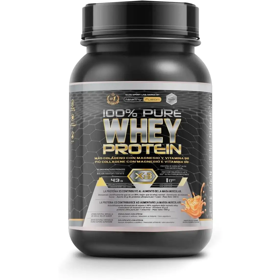 Whey Protein Healthy Fusion | Proteína pura con Colágeno, Magnesio y Vitamina B6 | 43g proteína + 9g BCAA | Mejora tus entrenamientos, aumenta masa muscular y fortalece articulaciones | 1 kg (Sabor