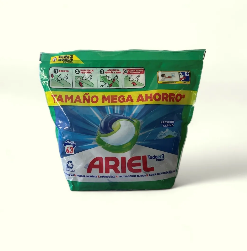 ARIEL PODS all in 1 washing liquid detergent capsules 63 washes Alps cool amazing power stain remover from first wash even cold