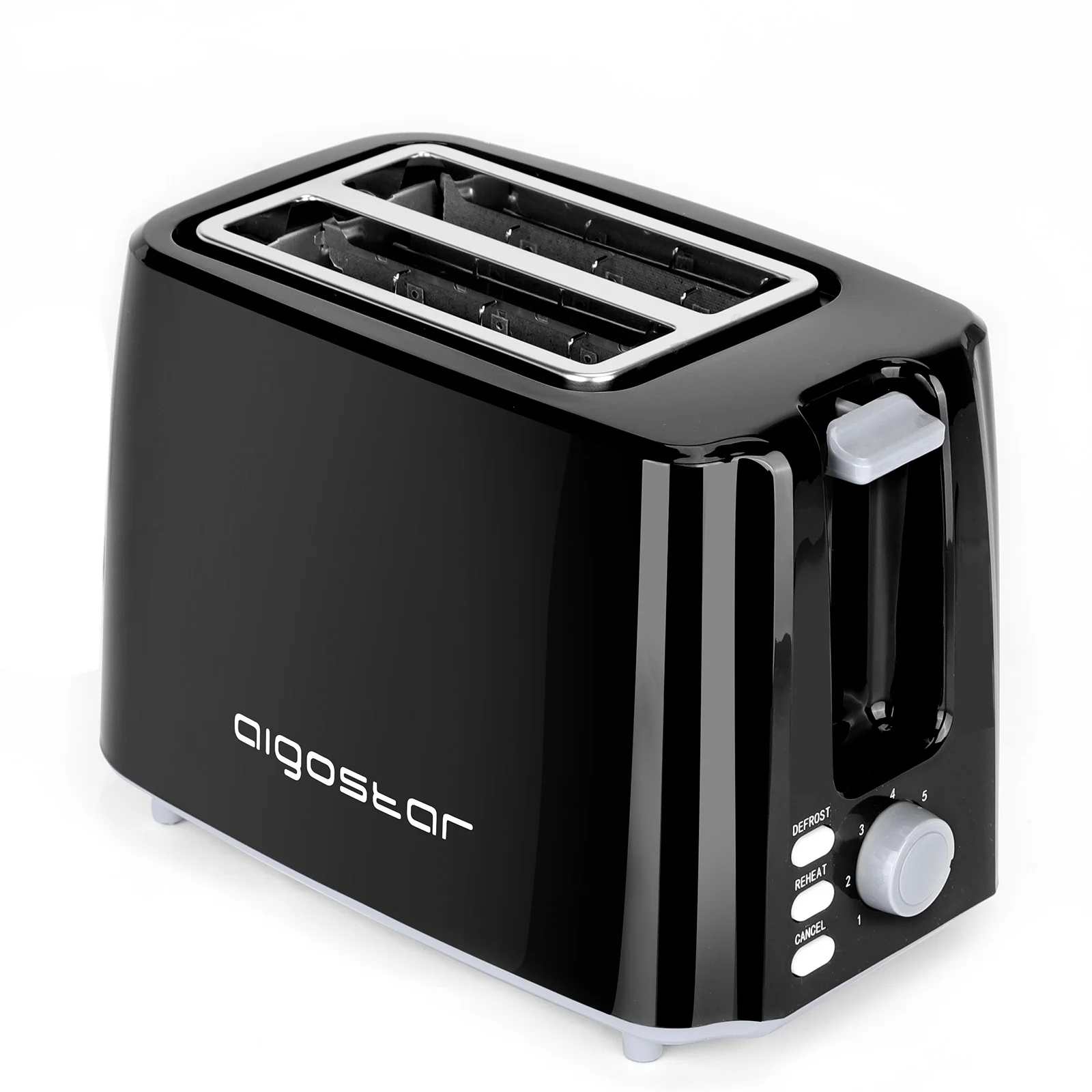 AIGOSTAR toaster, 2 slots, 7 settings, detachable pickup tray, defrost and reheat, Auto off.(750W)