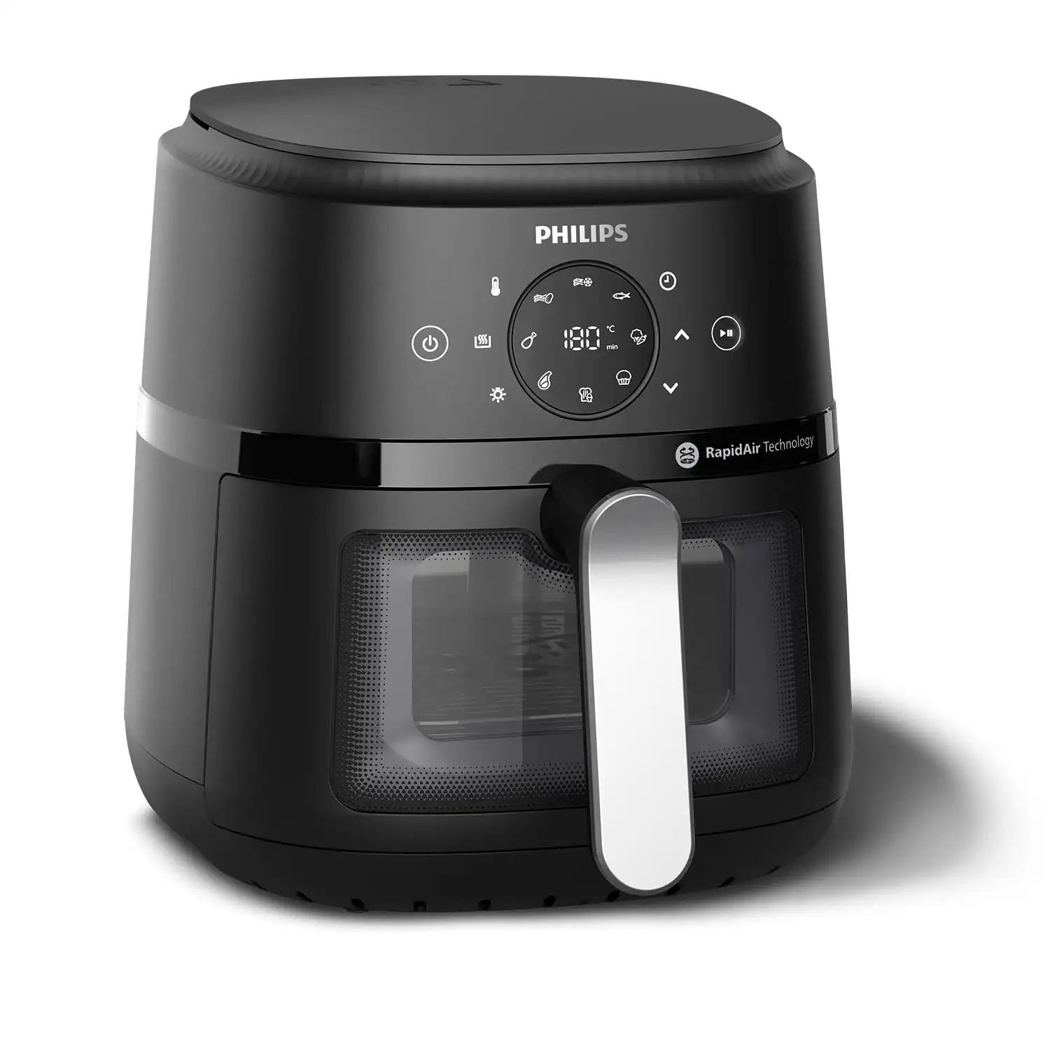 Freidora de aire Philips NA221/00, RapidAir, 1500 W, 4,2 L, 13 programas, ventana de vision, negro/plata