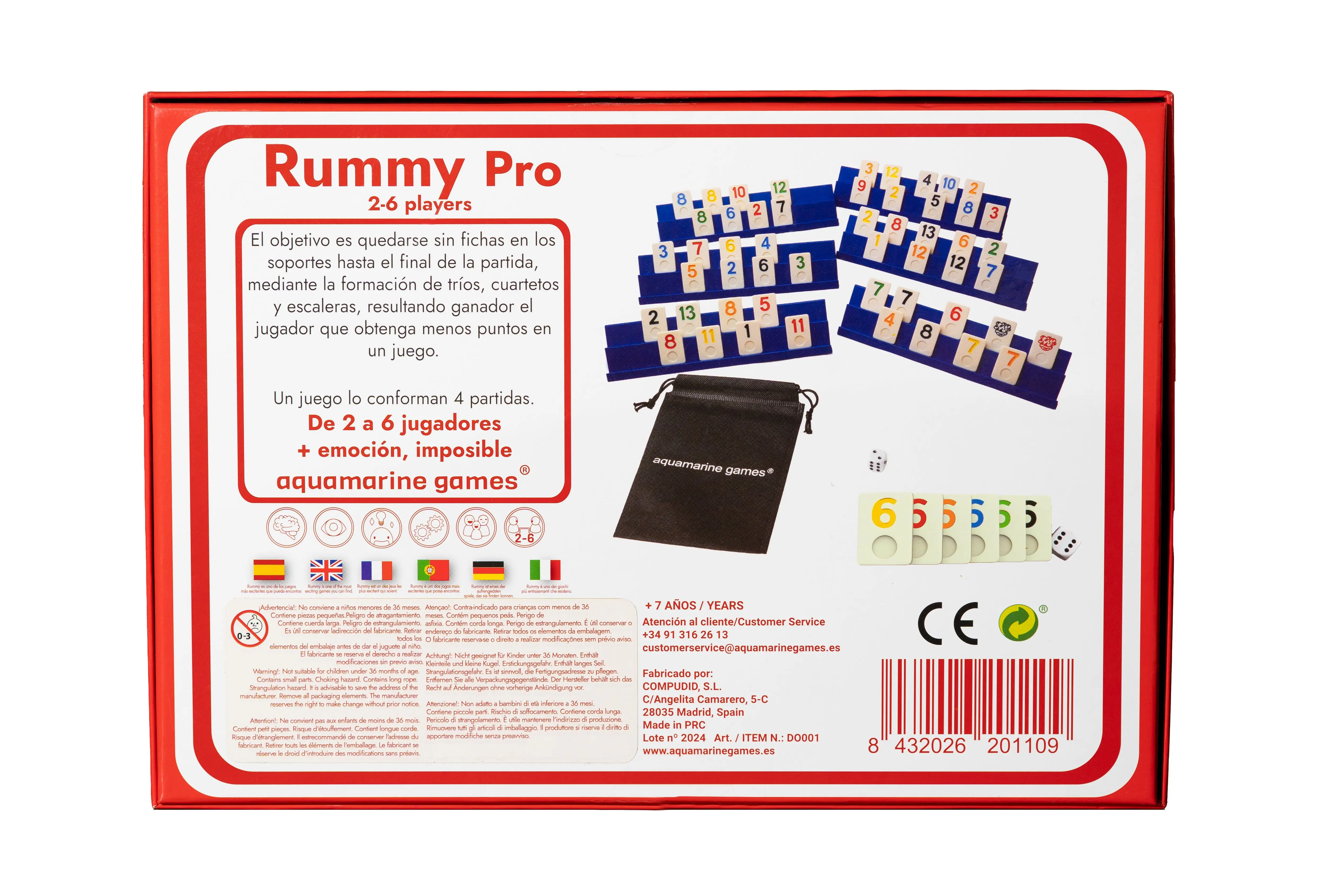 Aquamarine Rummy De Voyage – 4 Joueurs – 106 Jetons + 4 Supports – Format Compact