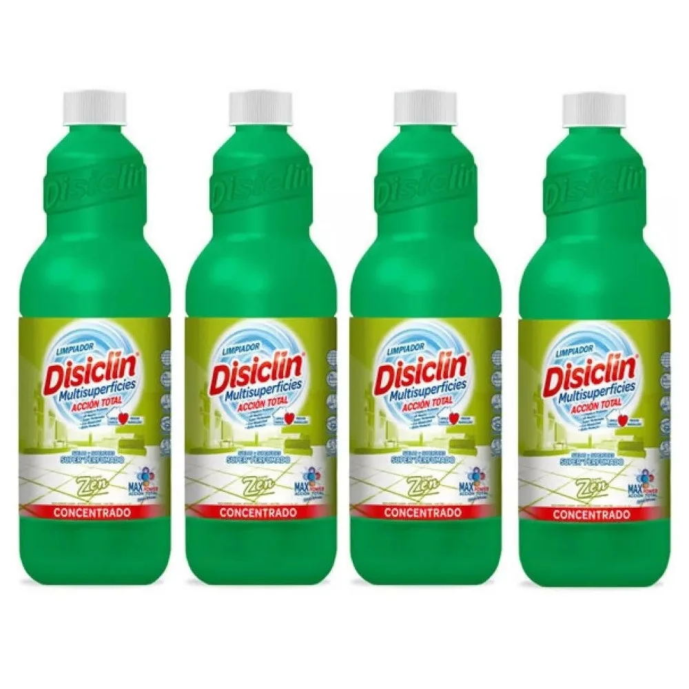 Disiclín Zen Limpiador Multisuperficies Concentrado 1000ml (Pack 4x1L) - Disiclin Para una Higiene Total, Super Perfumado, pH Neutro, Con Bioalcohol, Sin Lejía, Aroma Oriental
