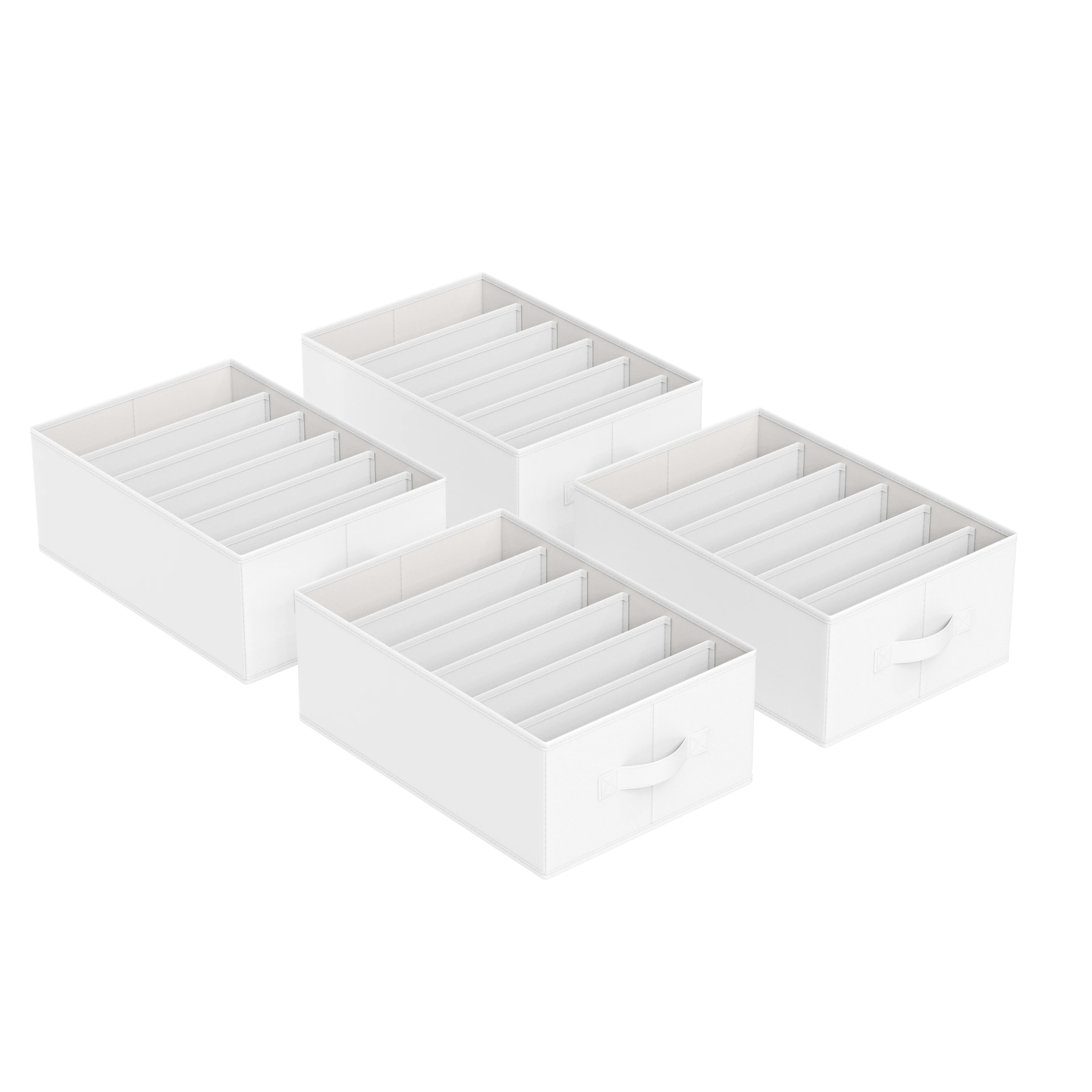 SONGMICS Set di 4 organizer per cassetti, organizer per armadio a 6 scomparti, organizer pieghevoli, 42 x 30 x 17 cm, per pantaloni, vestiti, bianco classico/grigio mistico/nero classico