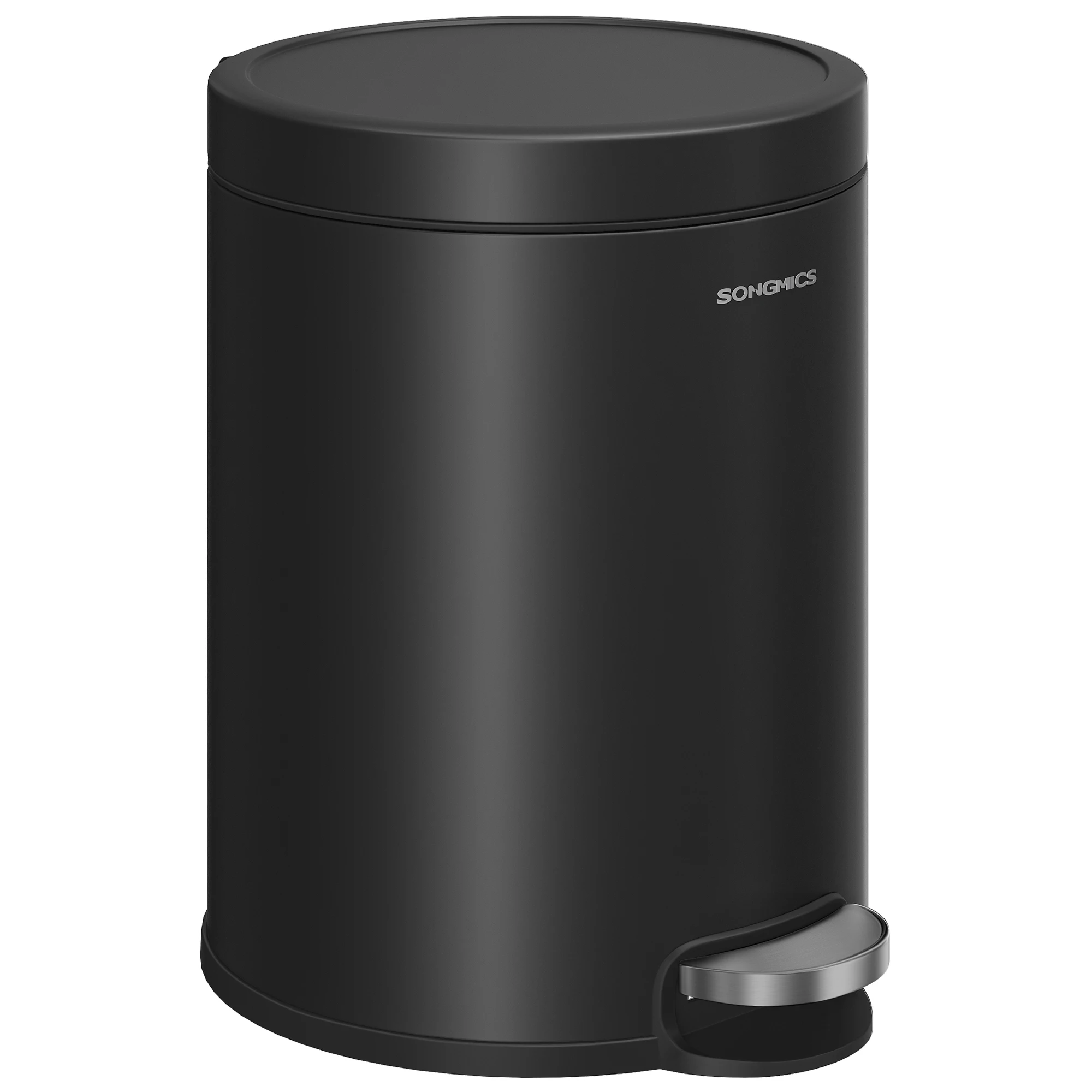 SONGMICS Cubo de Basura de Baño, 6 L, Cubo de Acero con Tapa de Cierre Suave, Cubo Interior, para Residuos, Dormitorio, Negro Tinta/Blanco Nube